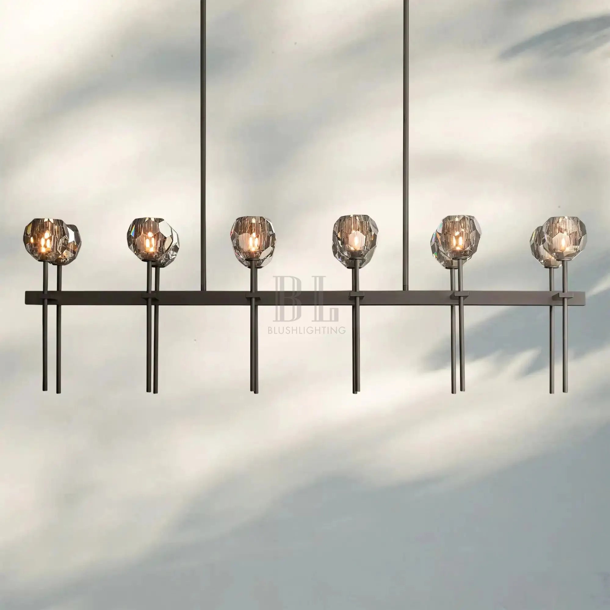 Bouble De Crystal Ball Linear Chandelier 48" 60"-Double Linear: 60'' 12-Light-Smoke-Bronze-Blushlighting