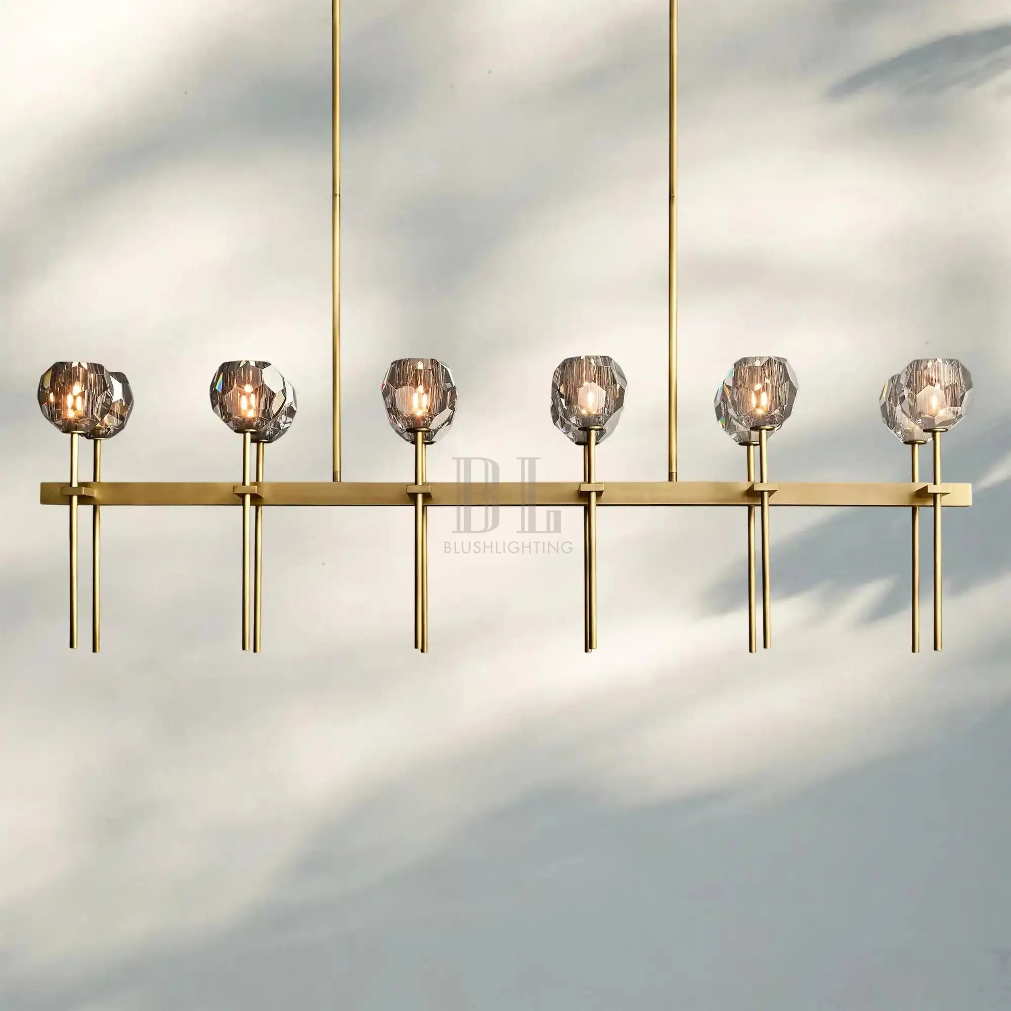 Bouble De Crystal Ball Linear Chandelier 48" 60"-Double Linear: 60'' 12-Light-Smoke-Brass-Blushlighting