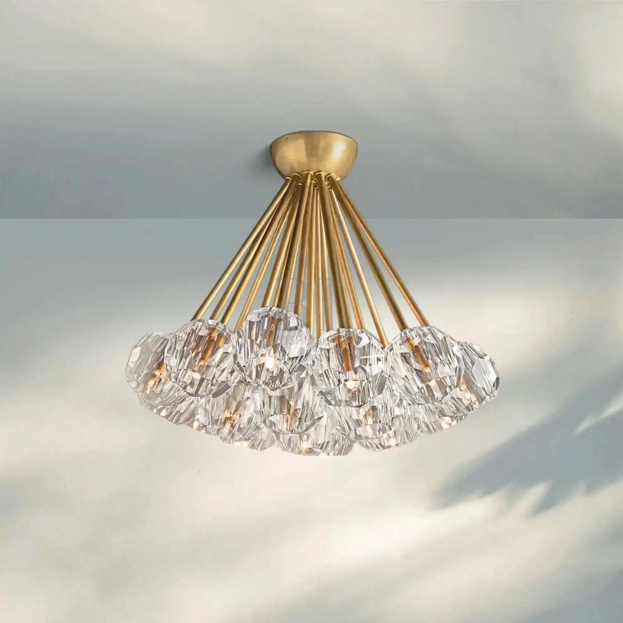 Bouble De Crystal Cluster Flushmount 24''-Brass-Clear-Blushlighting