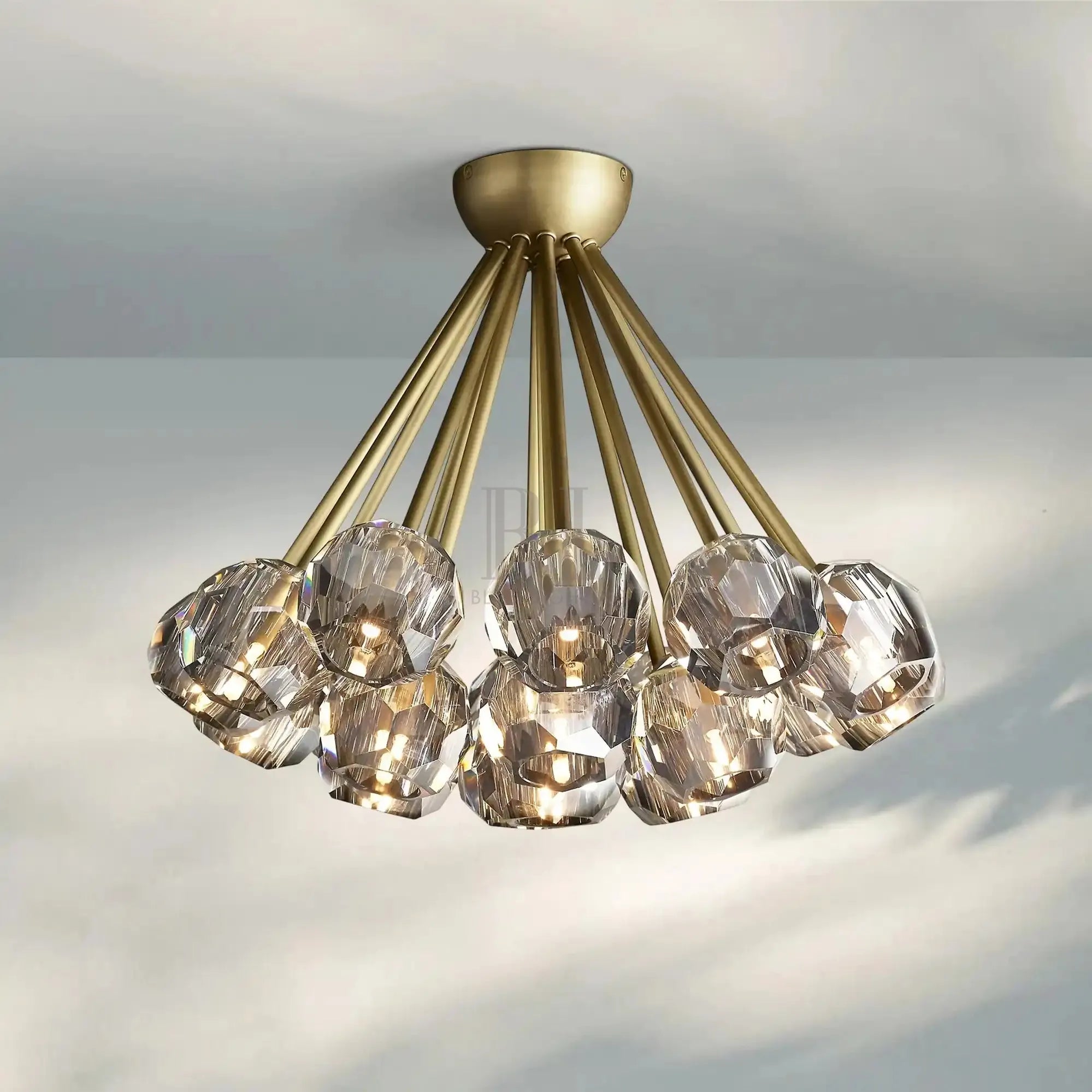 Bouble De Crystal Cluster Flushmount 24''-Brass-Smoke-Blushlighting