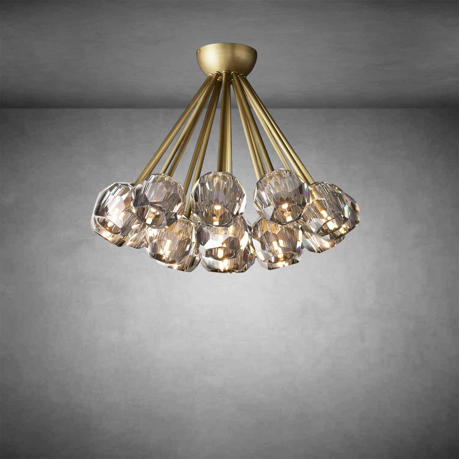 Bouble De Crystal Cluster Flushmount 24''-Brass-Smoke-
