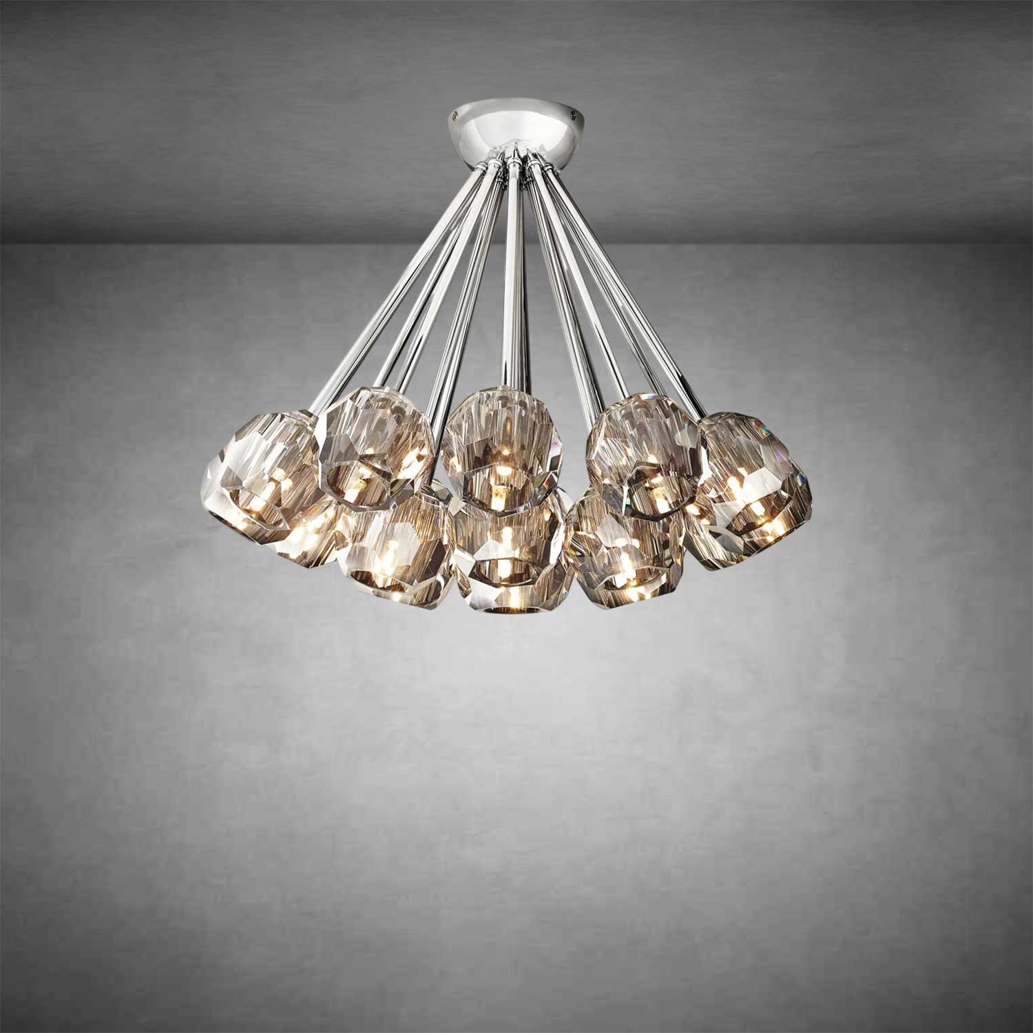 Bouble De Crystal Cluster Flushmount 24''-Nickel-Smoke-