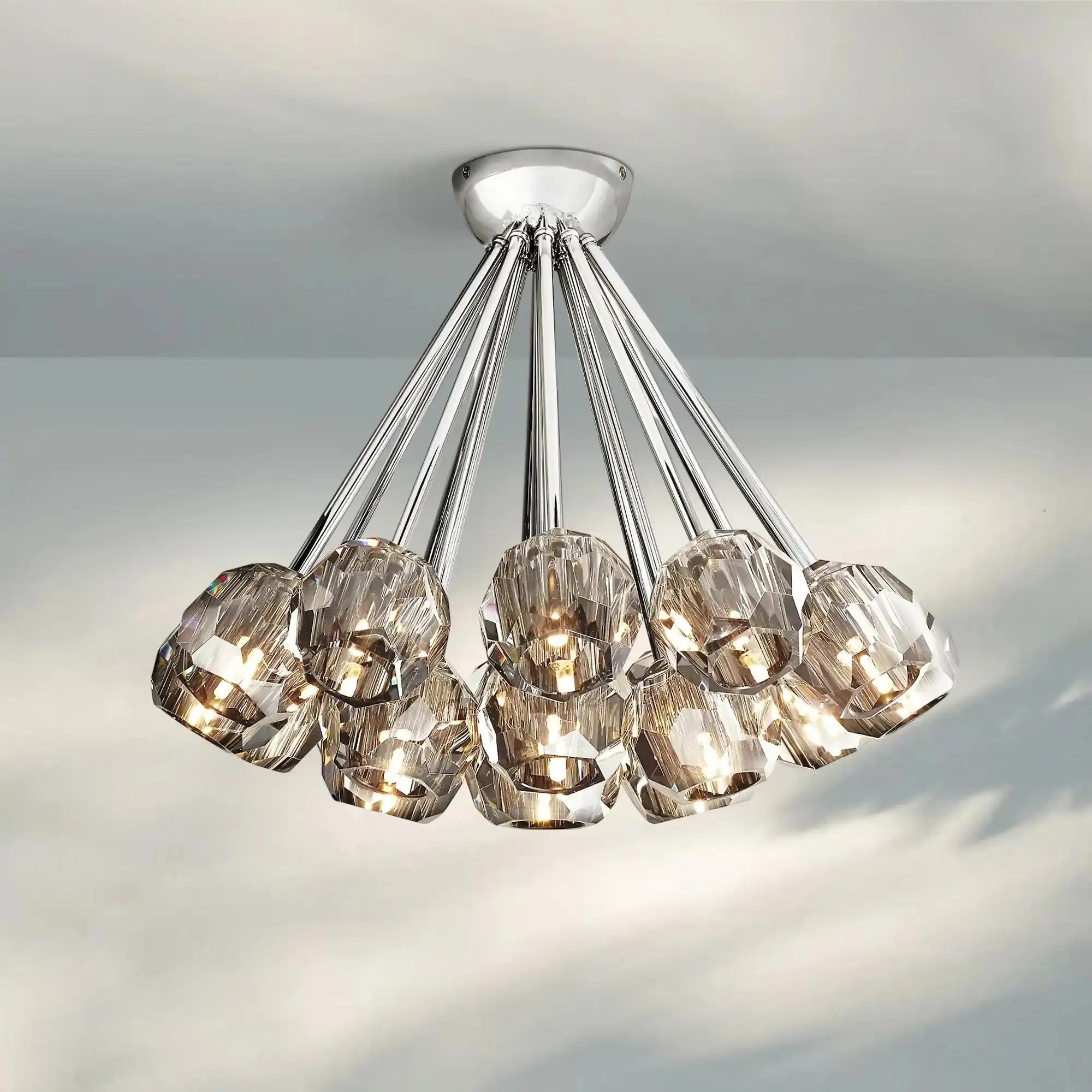 Bouble De Crystal Cluster Flushmount 24''-Nickel-Smoke-Blushlighting