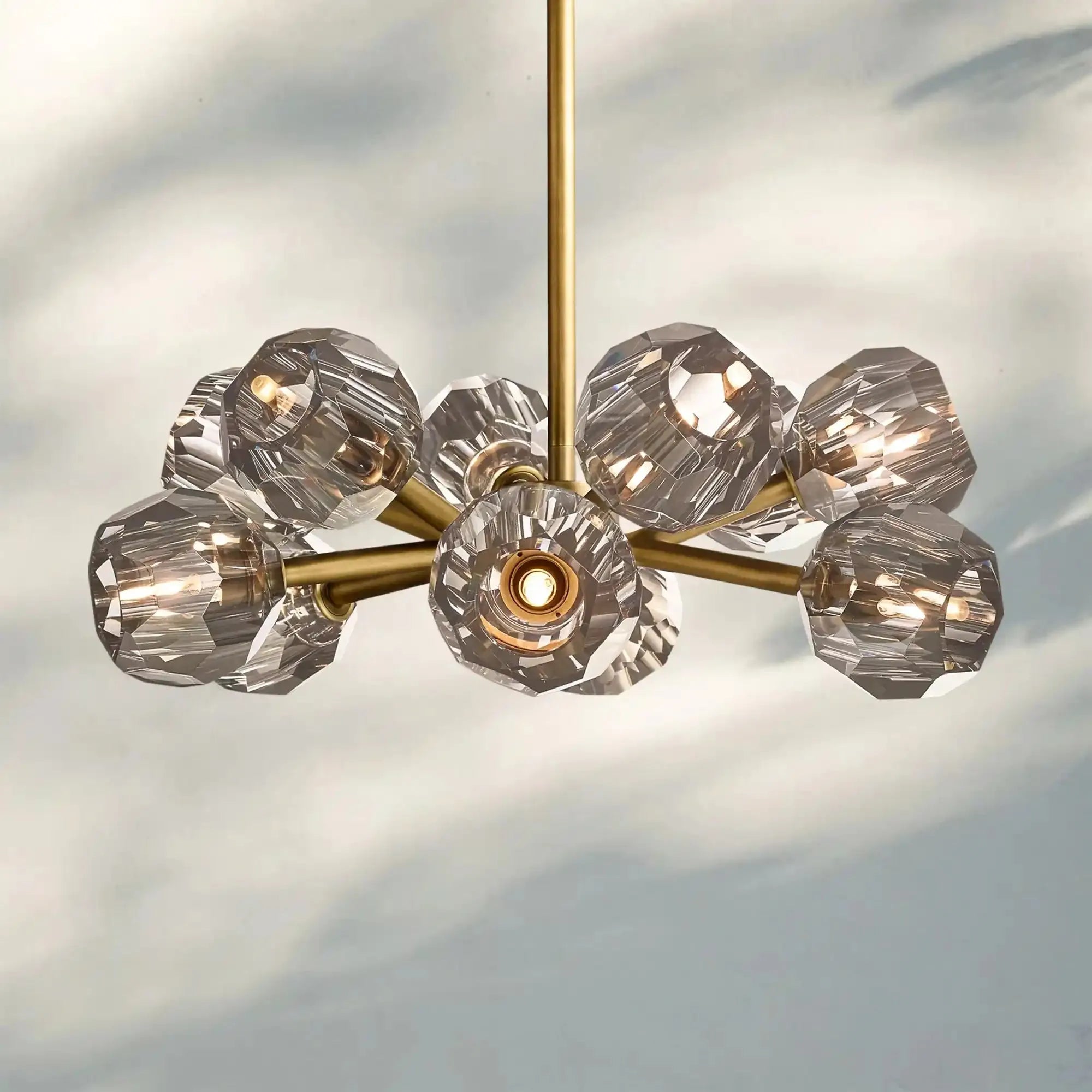 Bouble De Crystal Round Chandelier-Round 24'': 12-Light-Brass-Smoke-Blushlighting