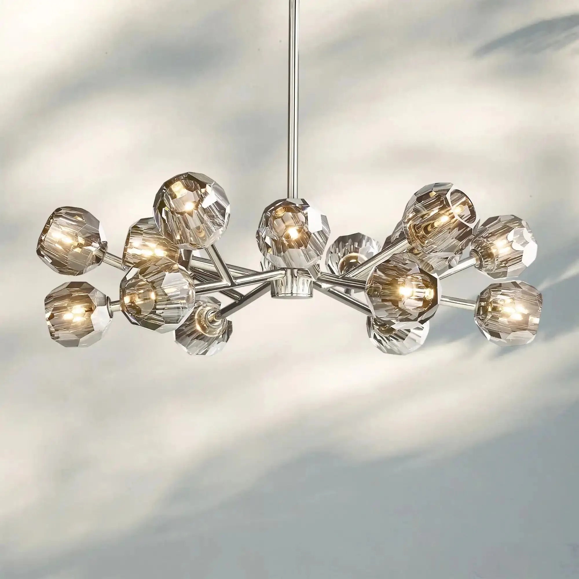 Bouble De Crystal Round Chandelier-Round 48'': 18-Light-Nickel-Smoke-Blushlighting