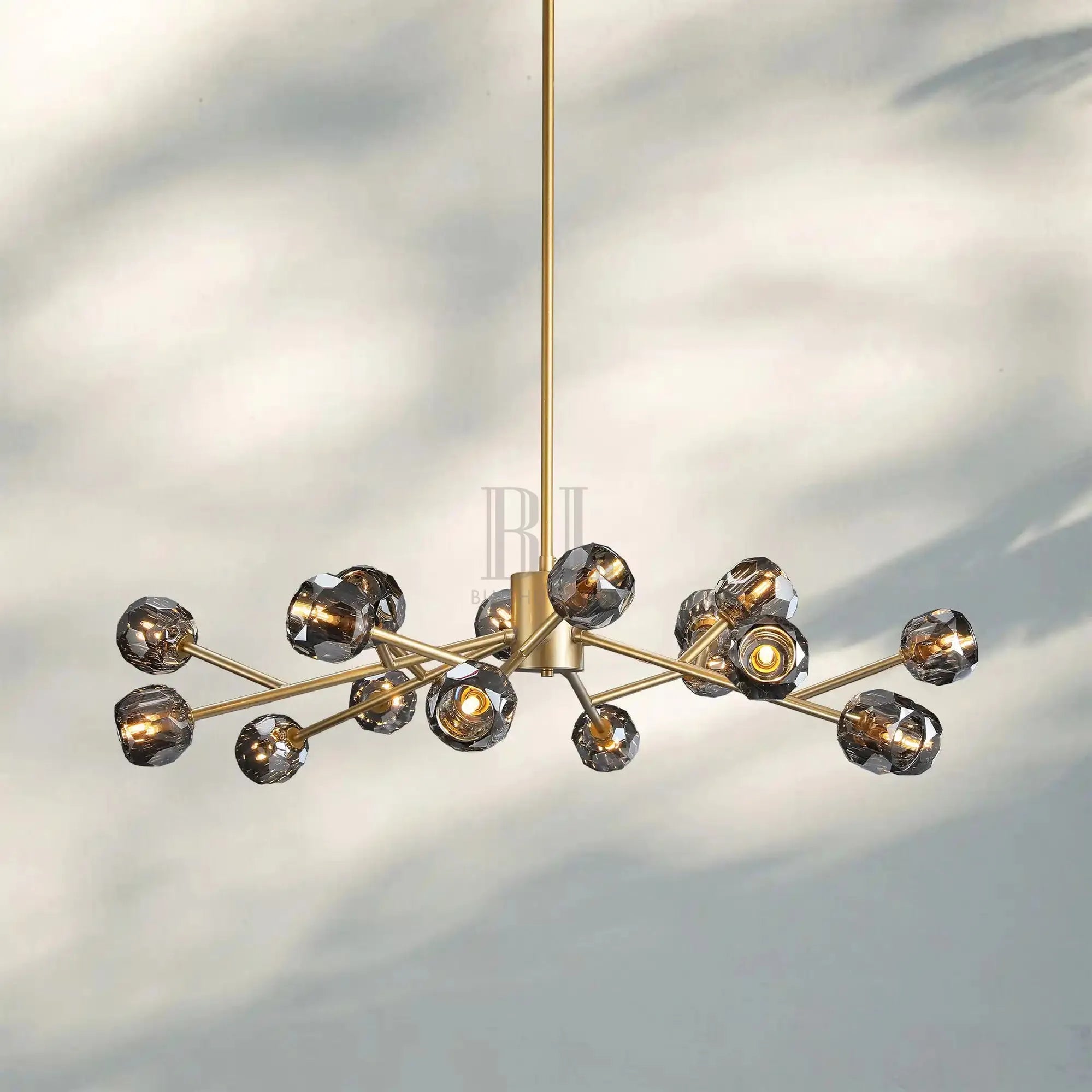 Bouble De Crystal Round Chandelier-Round 36'': 18-Light-Brass-Smoke-Blushlighting