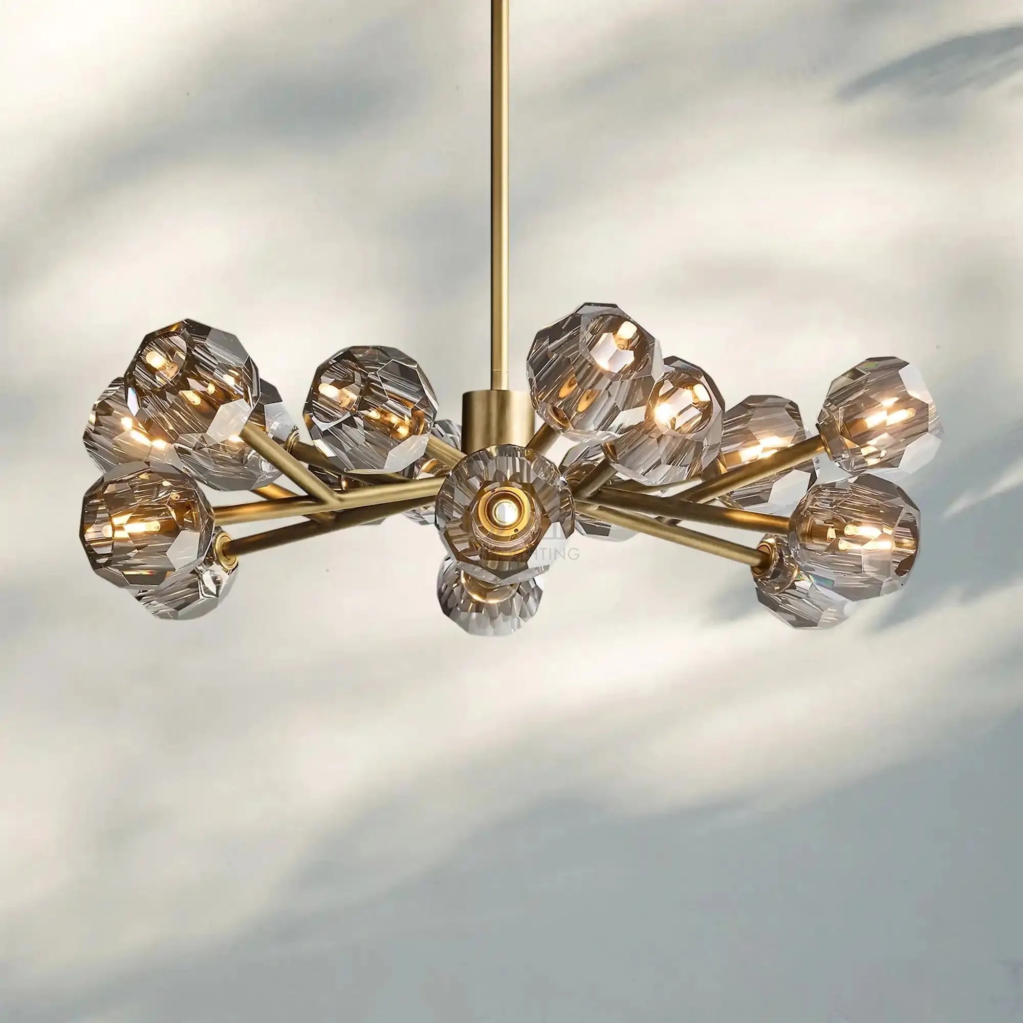 Bouble De Crystal Round Chandelier-Round 48'': 18-Light-Brass-Smoke-Blushlighting
