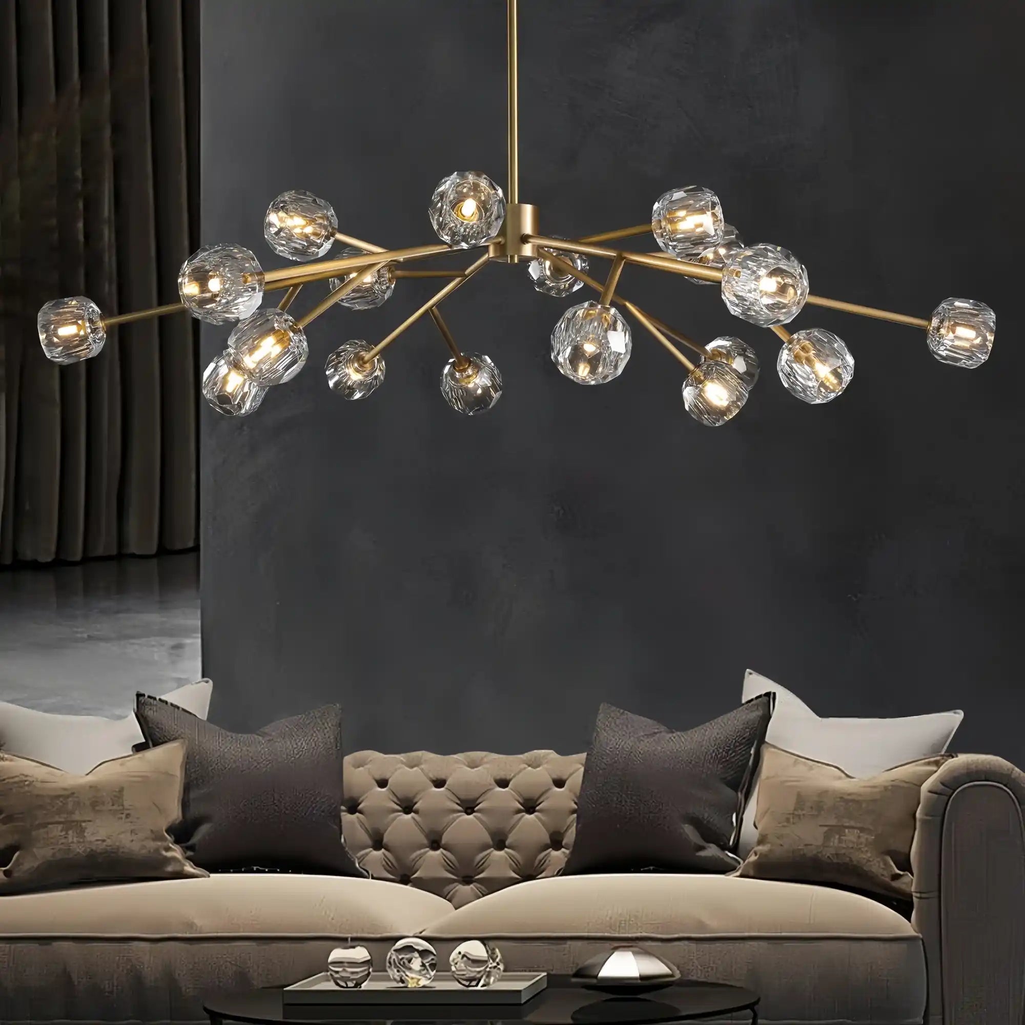 Bouble De Crystal Round Chandelier-Round 60": 18-Light-Brass-Clear-Blushlighting