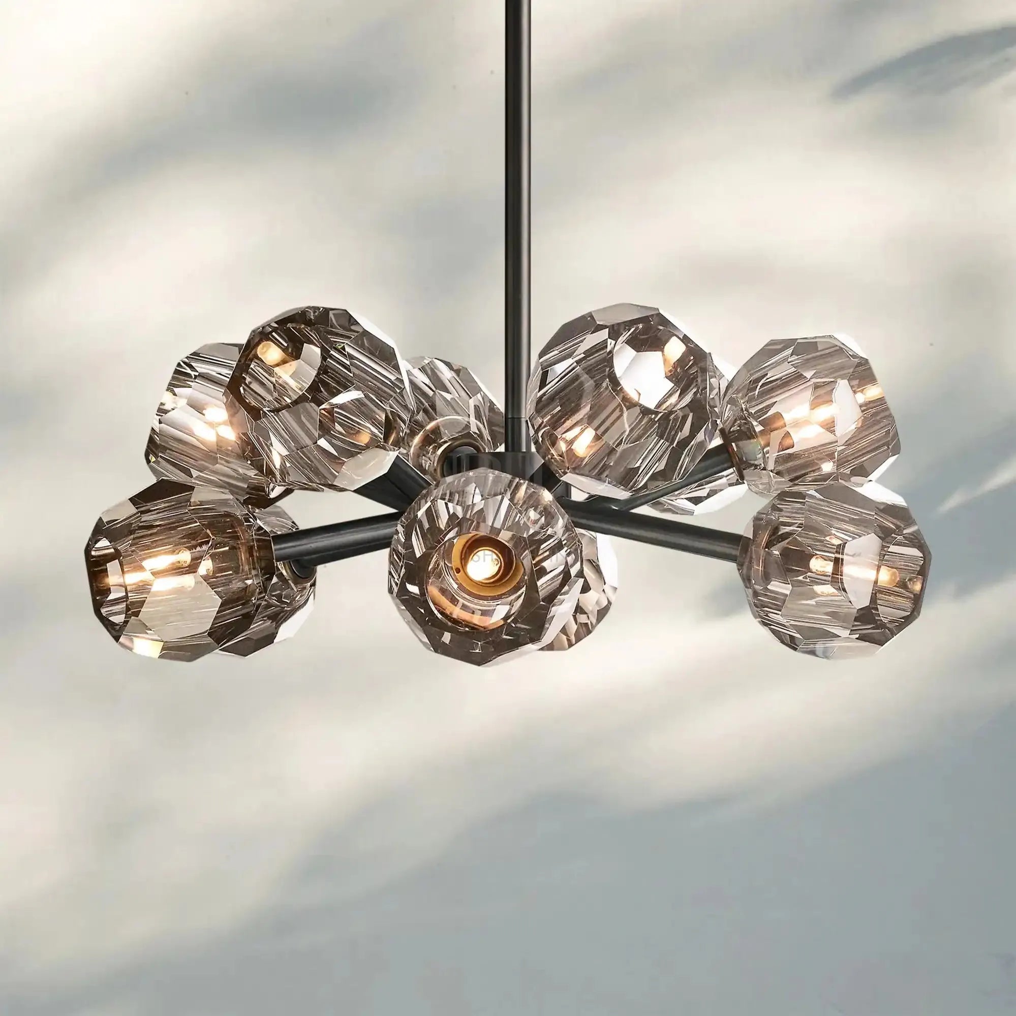 Bouble De Crystal Round Chandelier-Round 24'': 12-Light-Bronze-Smoke-Blushlighting