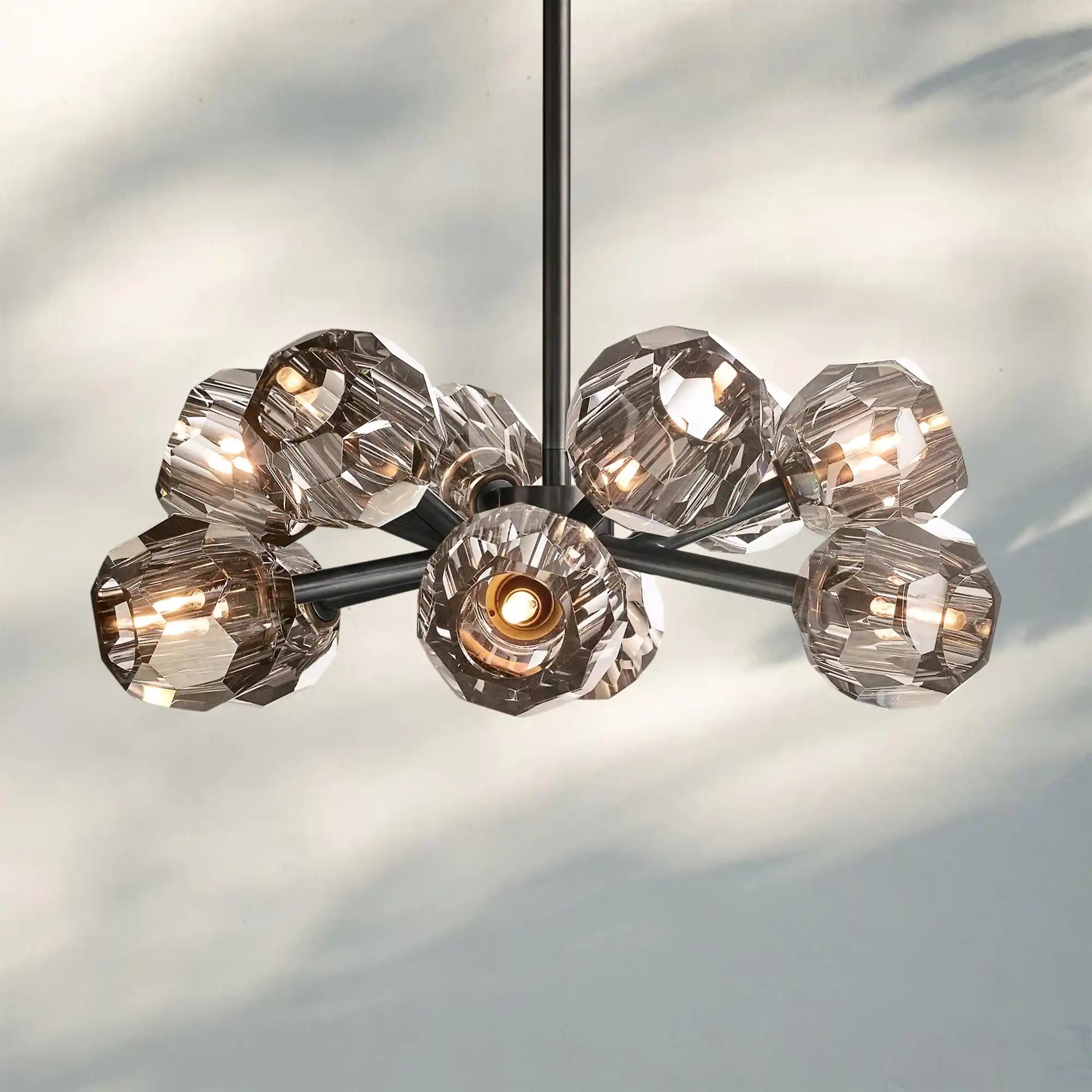 Bouble De Crystal Round Chandelier-Round 24'': 12-Light-Bronze-Smoke-Blushlighting
