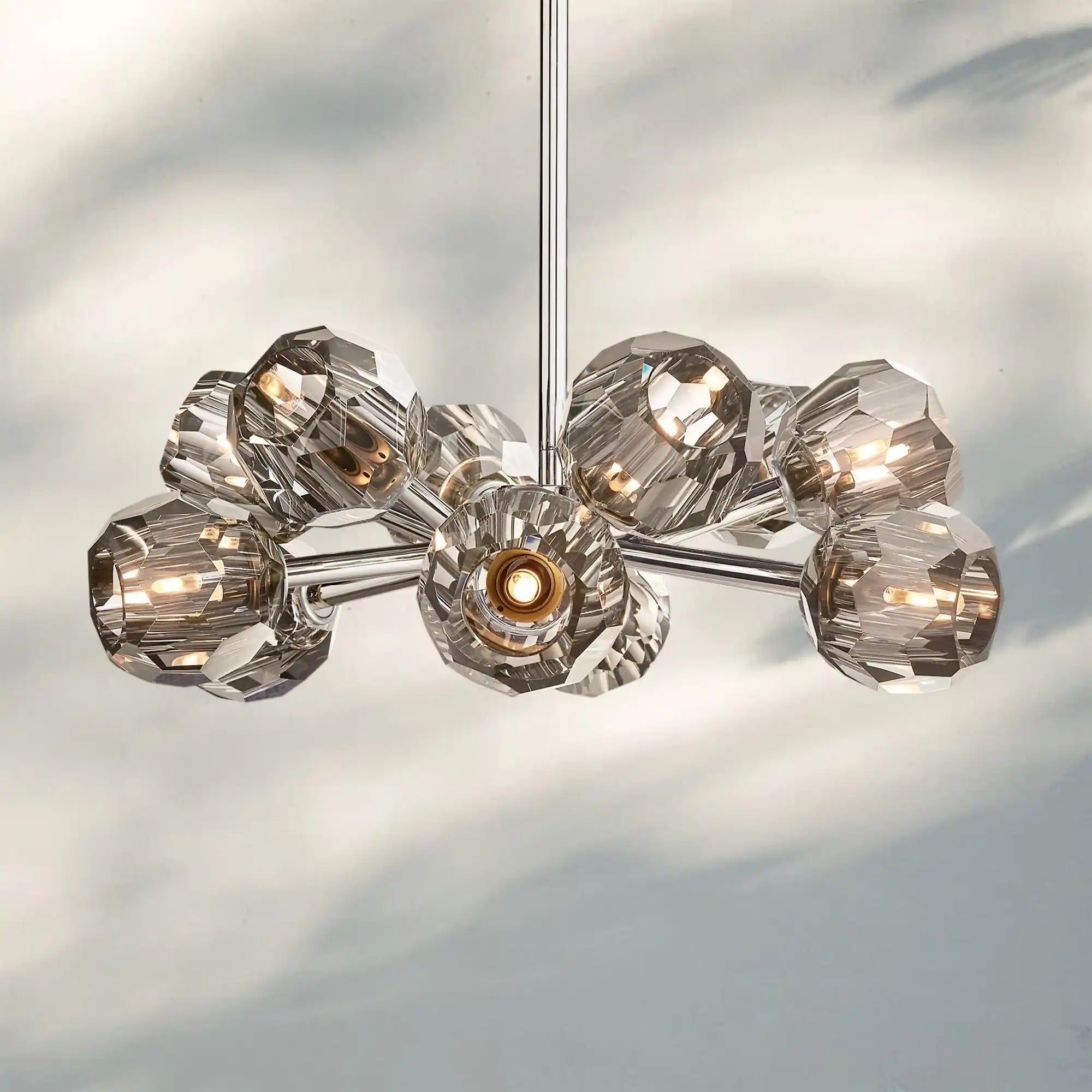 Bouble De Crystal Round Chandelier-Round 24'': 12-Light-Nickel-Smoke-Blushlighting