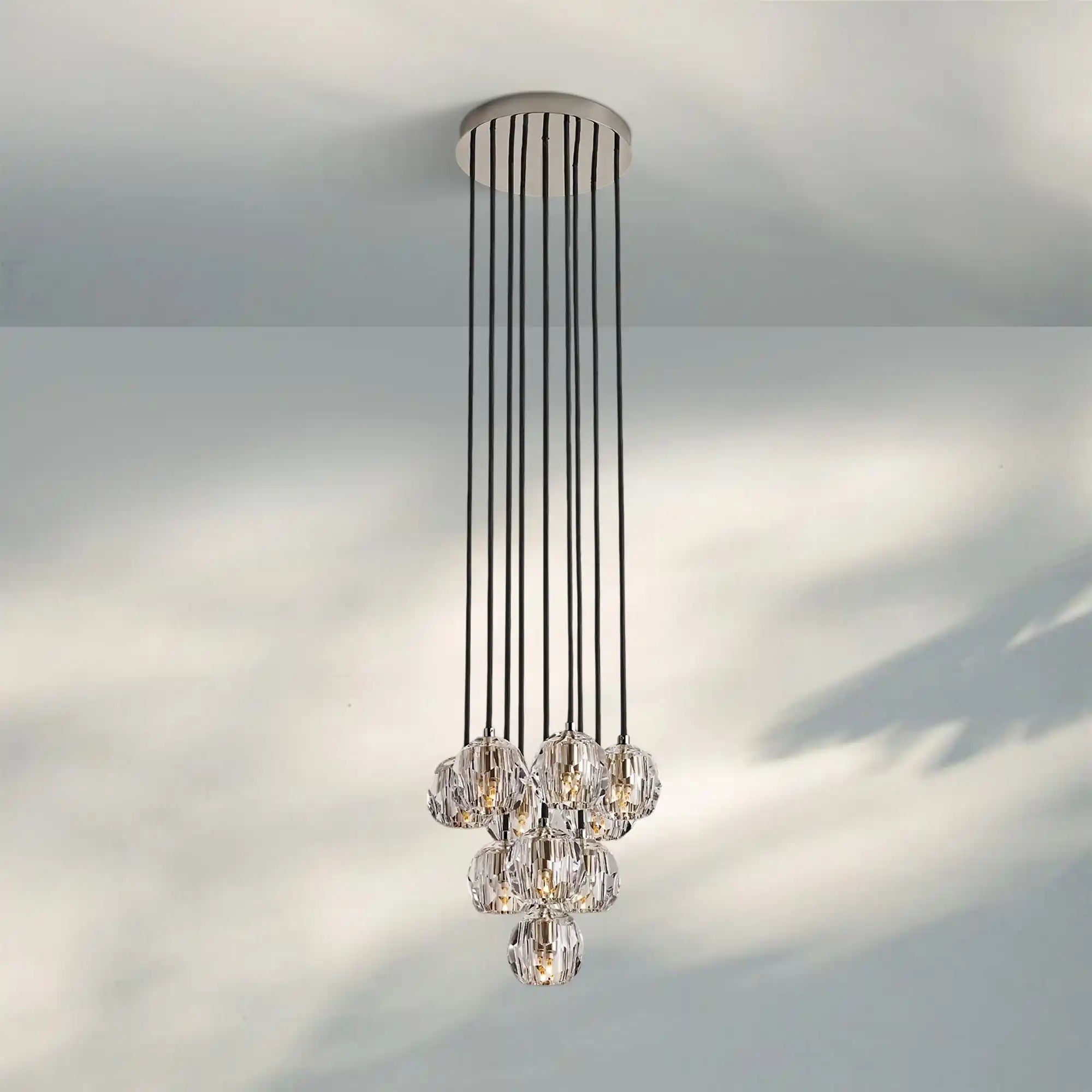 Bouble De Crystal Round Cluster Chandelier-Round: 14'' 10-Light-Clear-Polished Nickel-Blushlighting