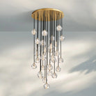 Bouble De Crystal Round Cluster Chandelier-Round: 30'' 30 Light-Clear-Lacquered Burnished Brass-Blushlighting