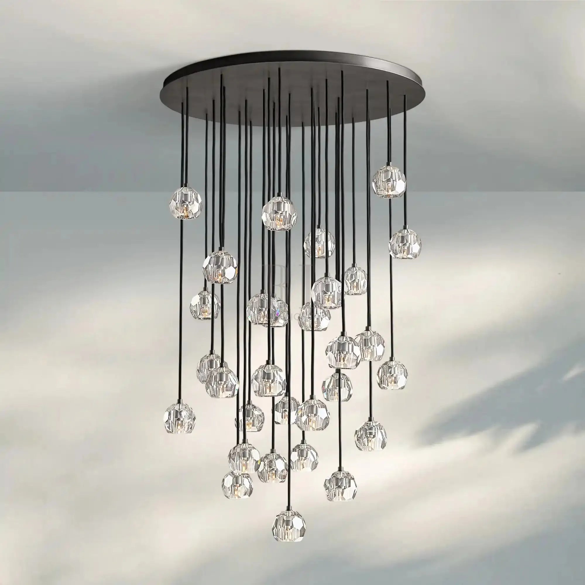 Bouble De Crystal Round Cluster Chandelier-Round: 40'' 30 Light-Clear-Black-Blushlighting