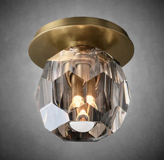 Bouble De Crystal Single Flushmount-Lacquered Burnished Brass-Smoke-