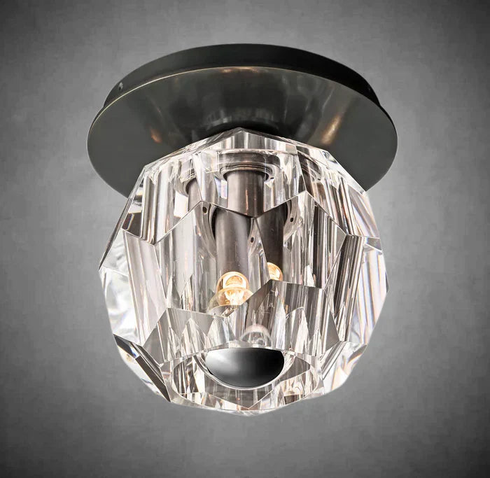 Bouble De Crystal Single Flushmount-Bronze-Clear-