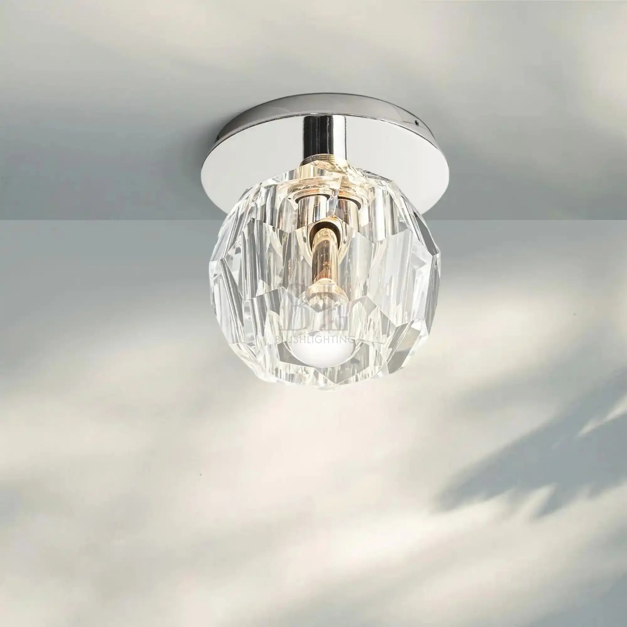 Bouble De Crystal Single Flushmount-Polished Nickel-Clear-Blushlighting