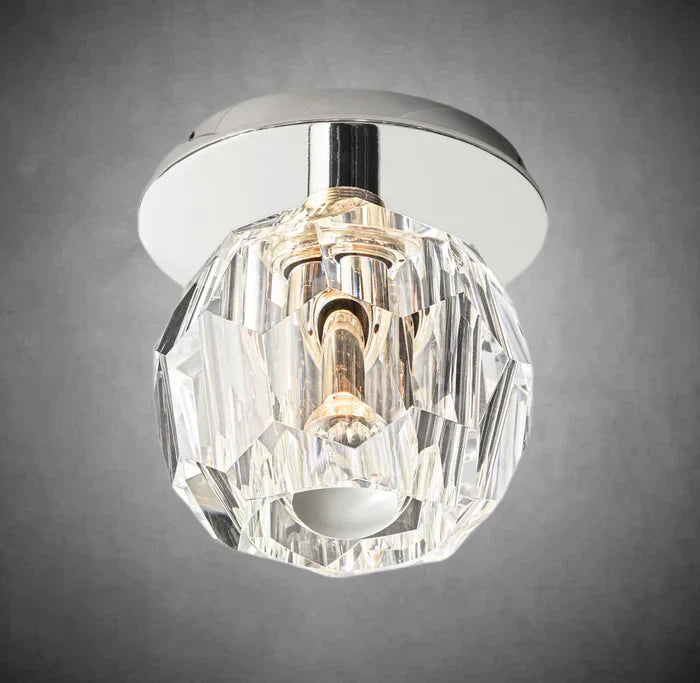 Bouble De Crystal Single Flushmount-Polished Nickel-Clear-