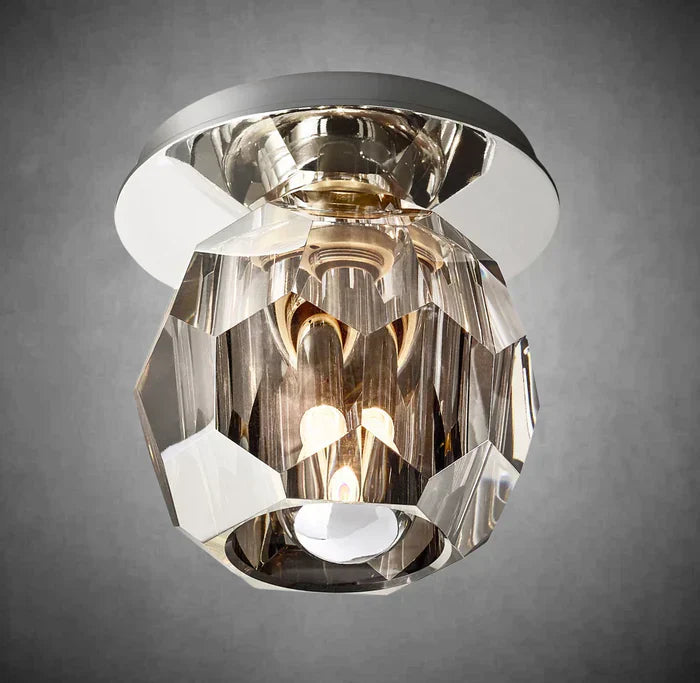 Bouble De Crystal Single Flushmount-Polished Nickel-Smoke-