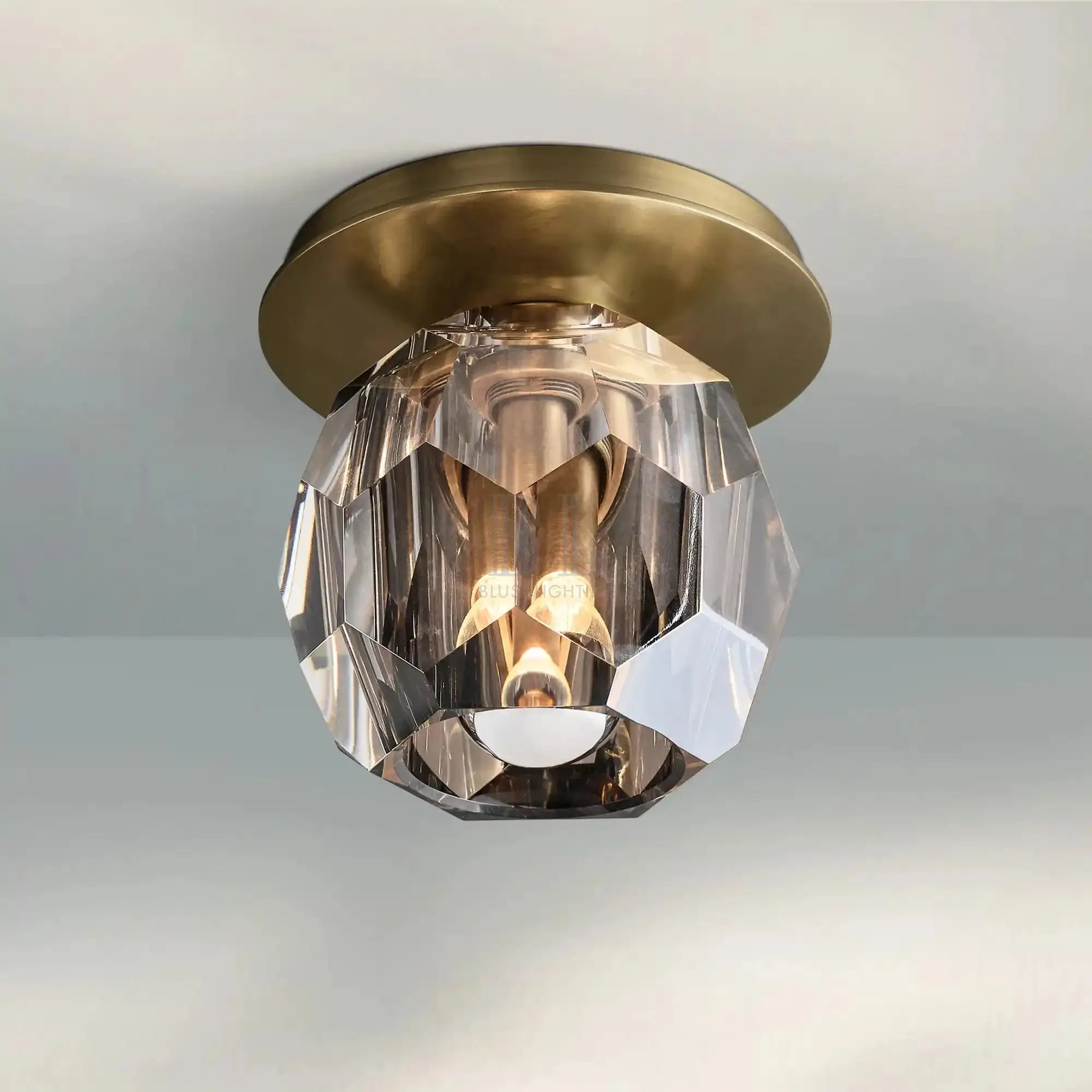 Bouble De Crystal Single Flushmount-Lacquered Burnished Brass-Smoke-Blushlighting