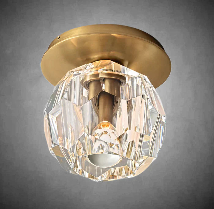 Bouble De Crystal Single Flushmount-Lacquered Burnished Brass-Clear-