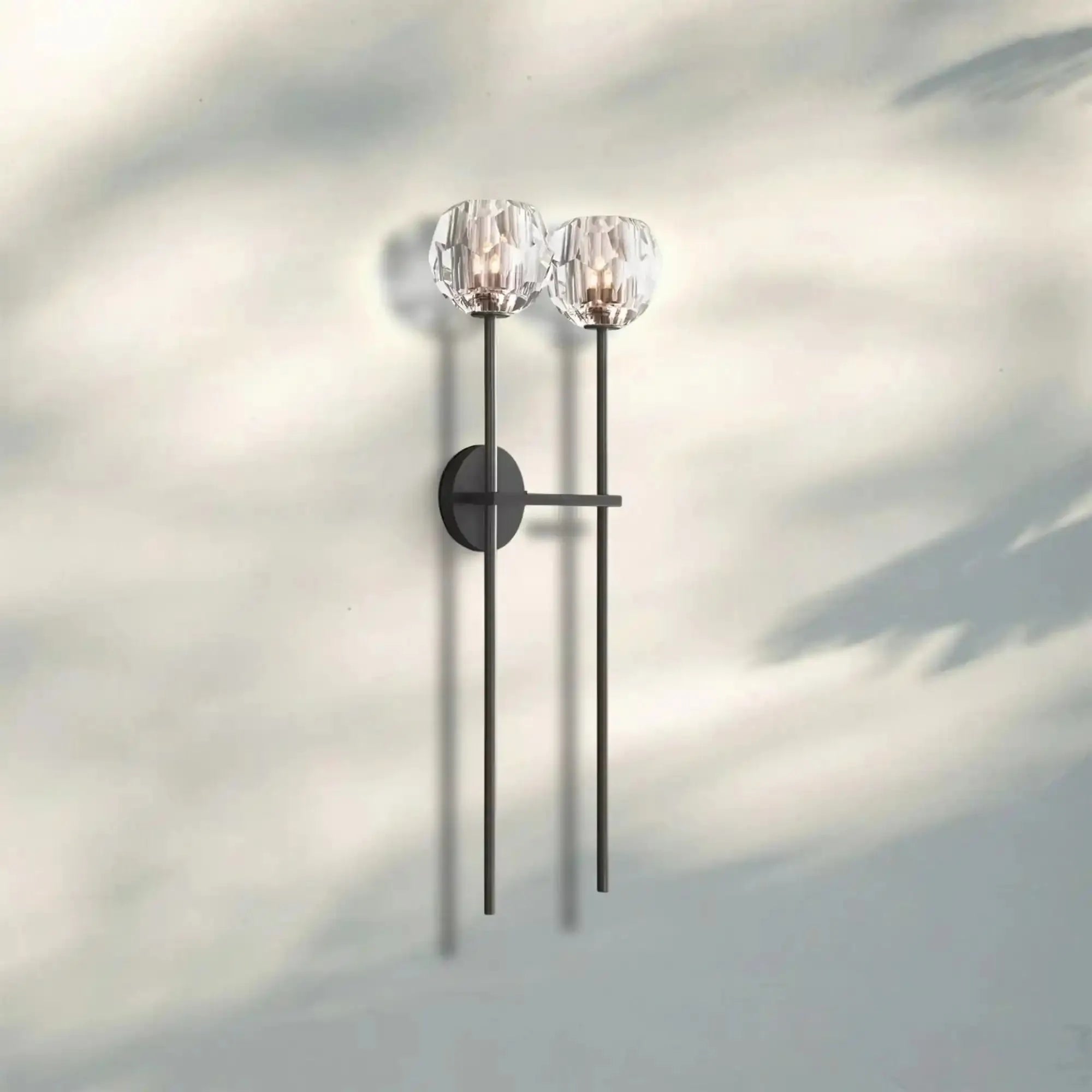 Bouble de Crystal Wall Sconce-Double Grand Wall Sconce-Matte Black-Clear-Blushlighting