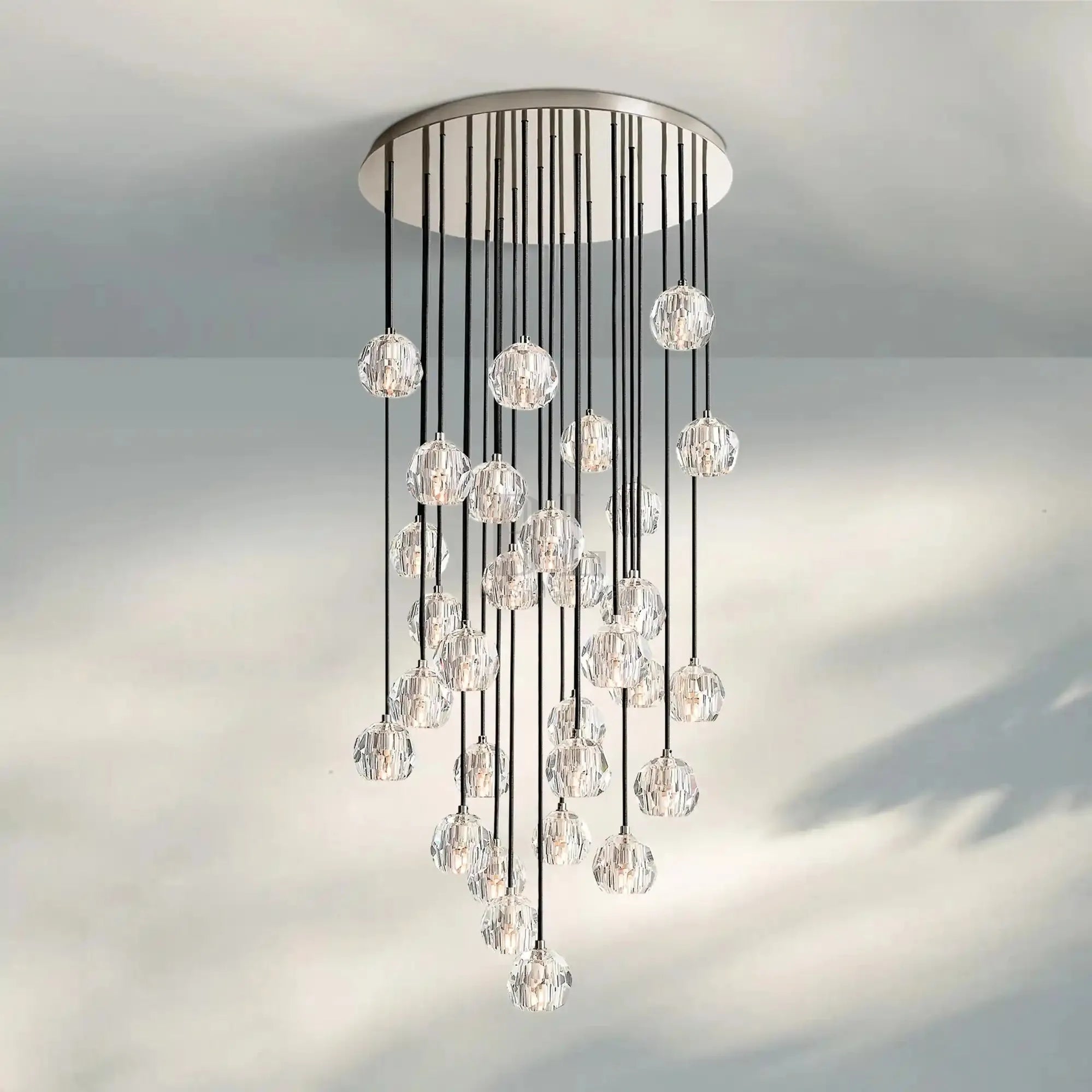 Bouble De Crystal Round Cluster Chandelier-Round: 30'' 30 Light-Clear-Polished Nickel-Blushlighting