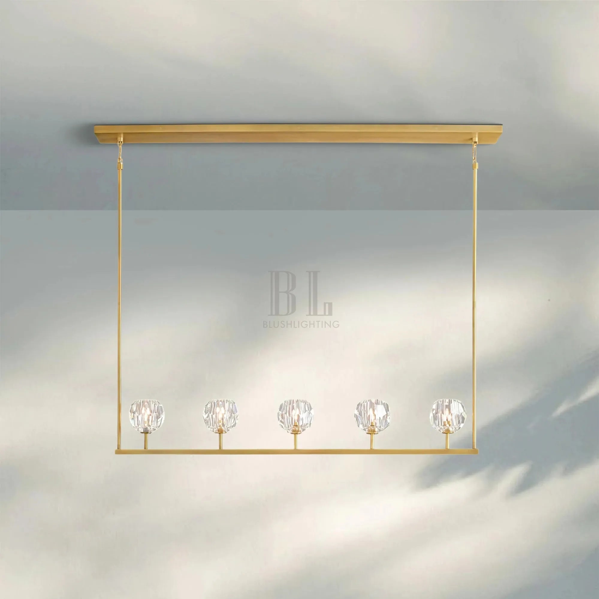 Bouble De Crystal Ball Linear Chandelier 48" 60"-Linear: 48'' 5-Light-Clear-Brass-Blushlighting