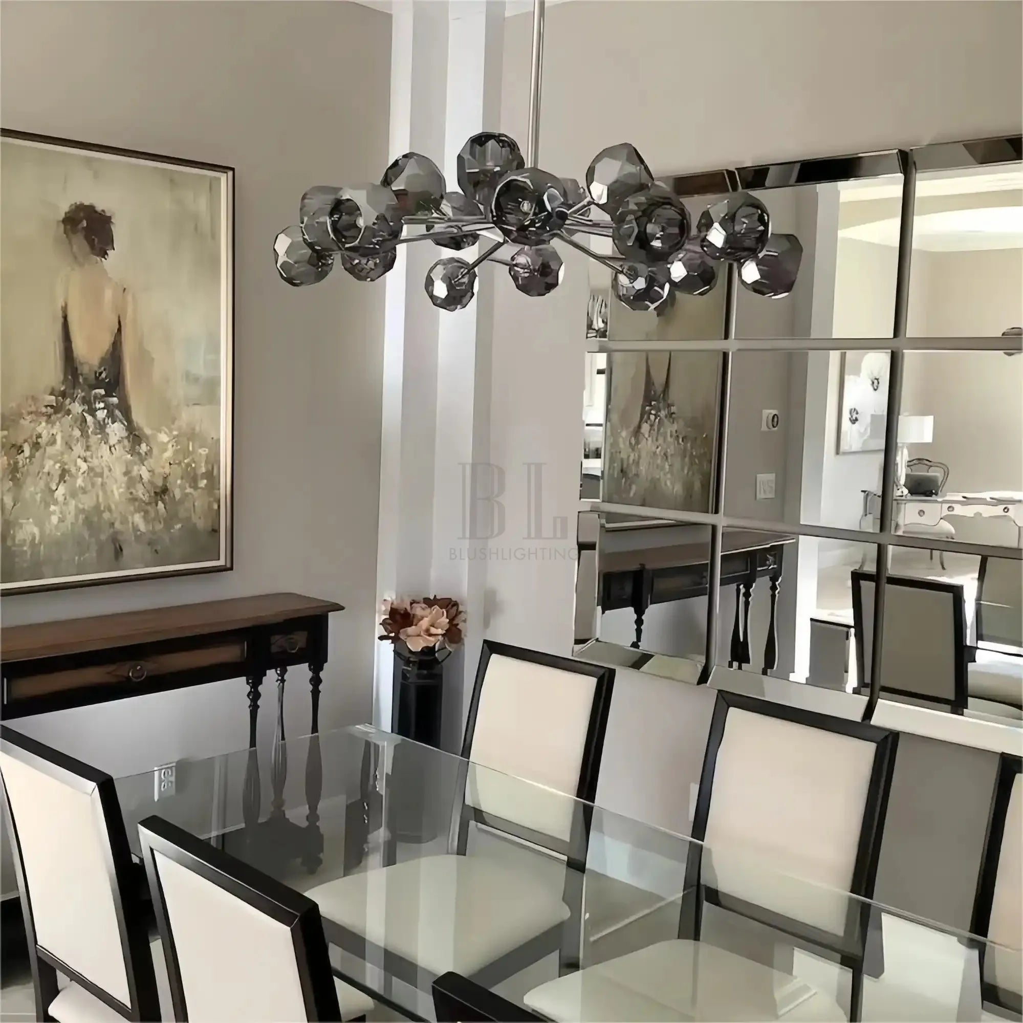 Bouble De Crystal Round Chandelier-Round 36'': 18-Light-Nickel-Smoke-Blushlighting