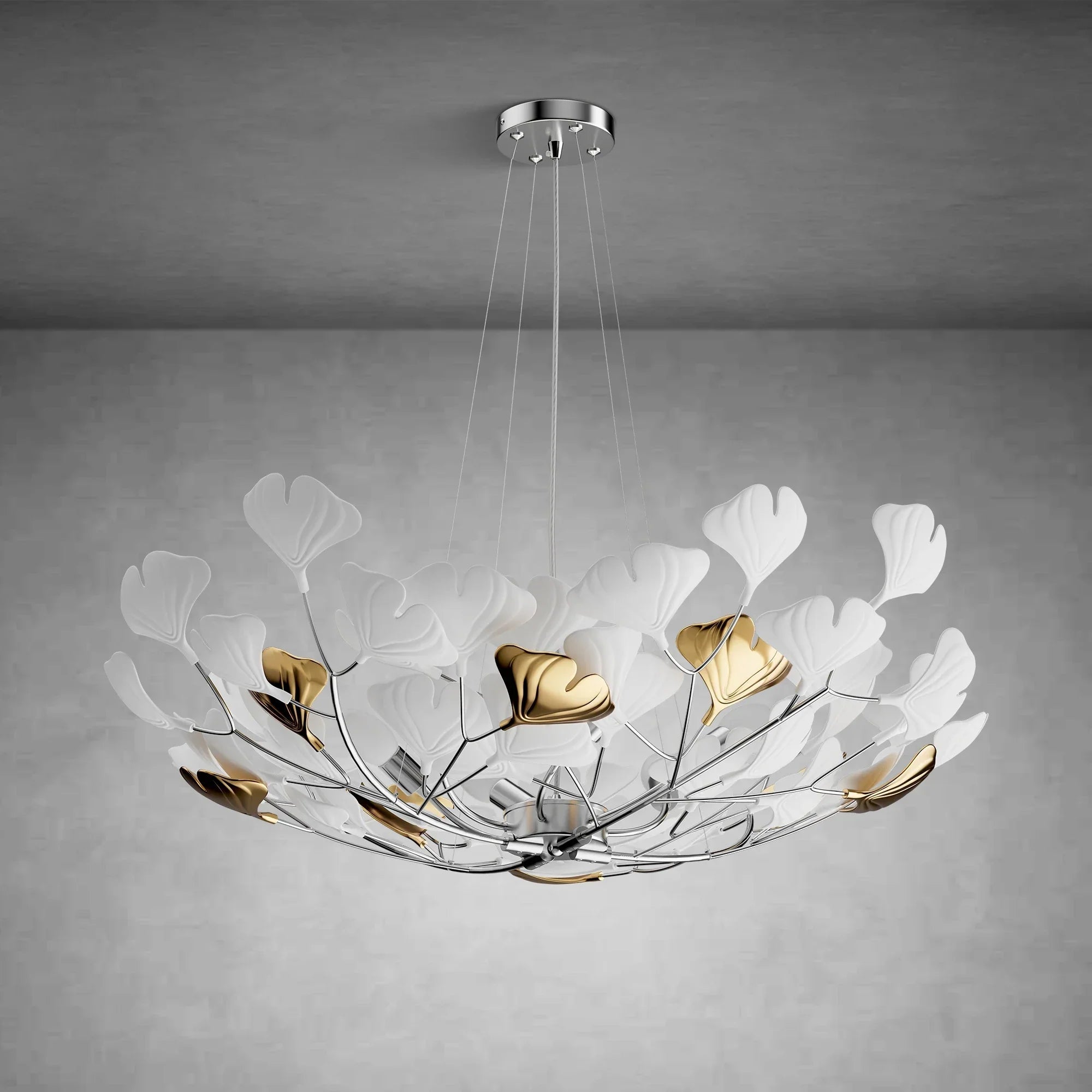 Branch Chandelier White Ceramic Ginkgo Leaf Chandeliers - D39.3inSilverBlushlighting