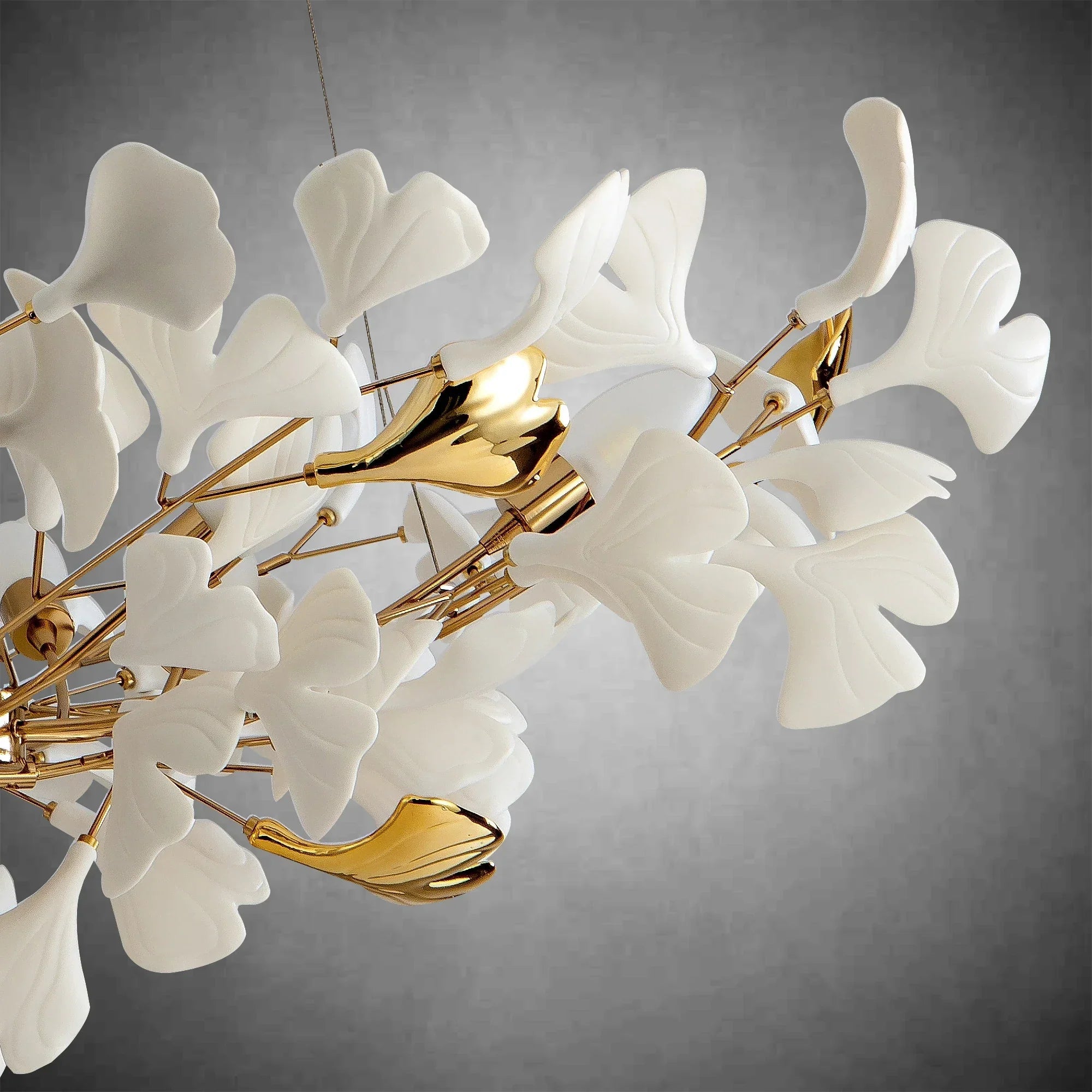 Branch Chandelier White Ceramic Ginkgo Leaf Chandeliers - D39.3inSilverBlushlighting