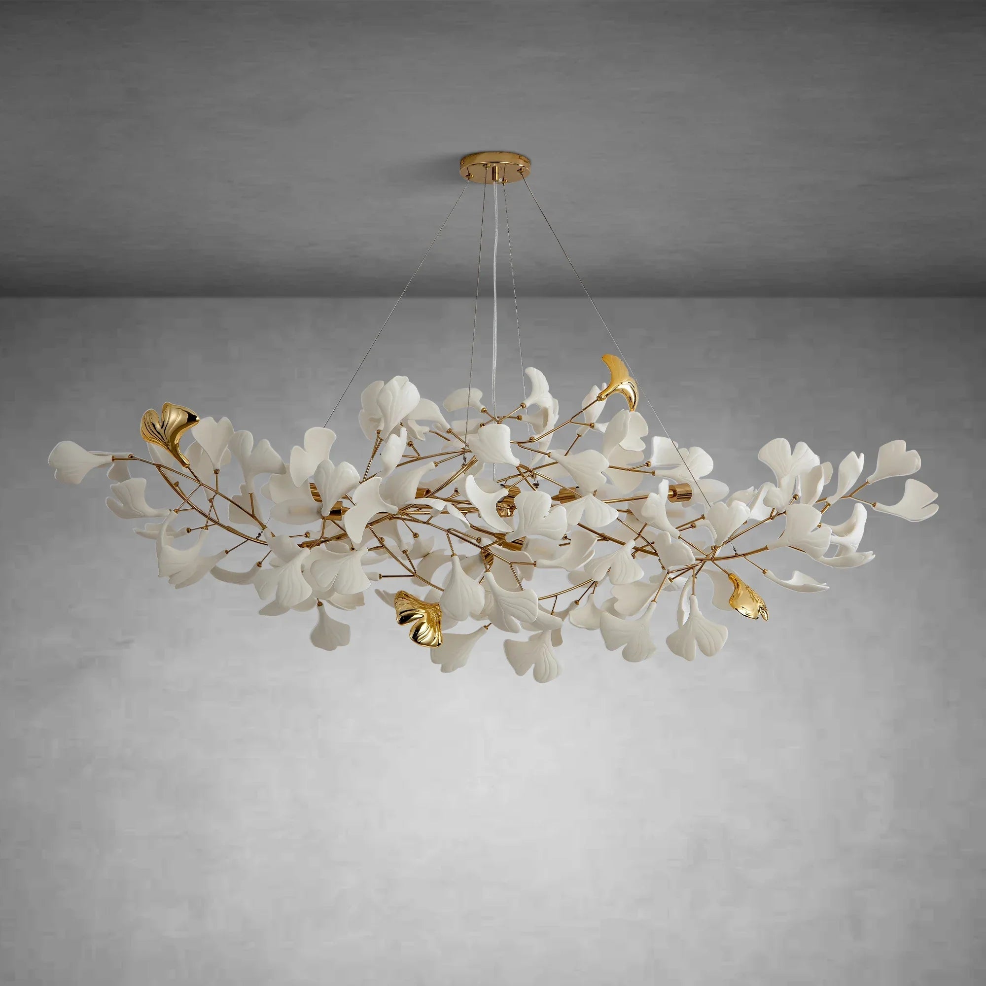Branch Chandelier White Ceramic Ginkgo Leaf Chandeliers - L59inGoldBlushlighting