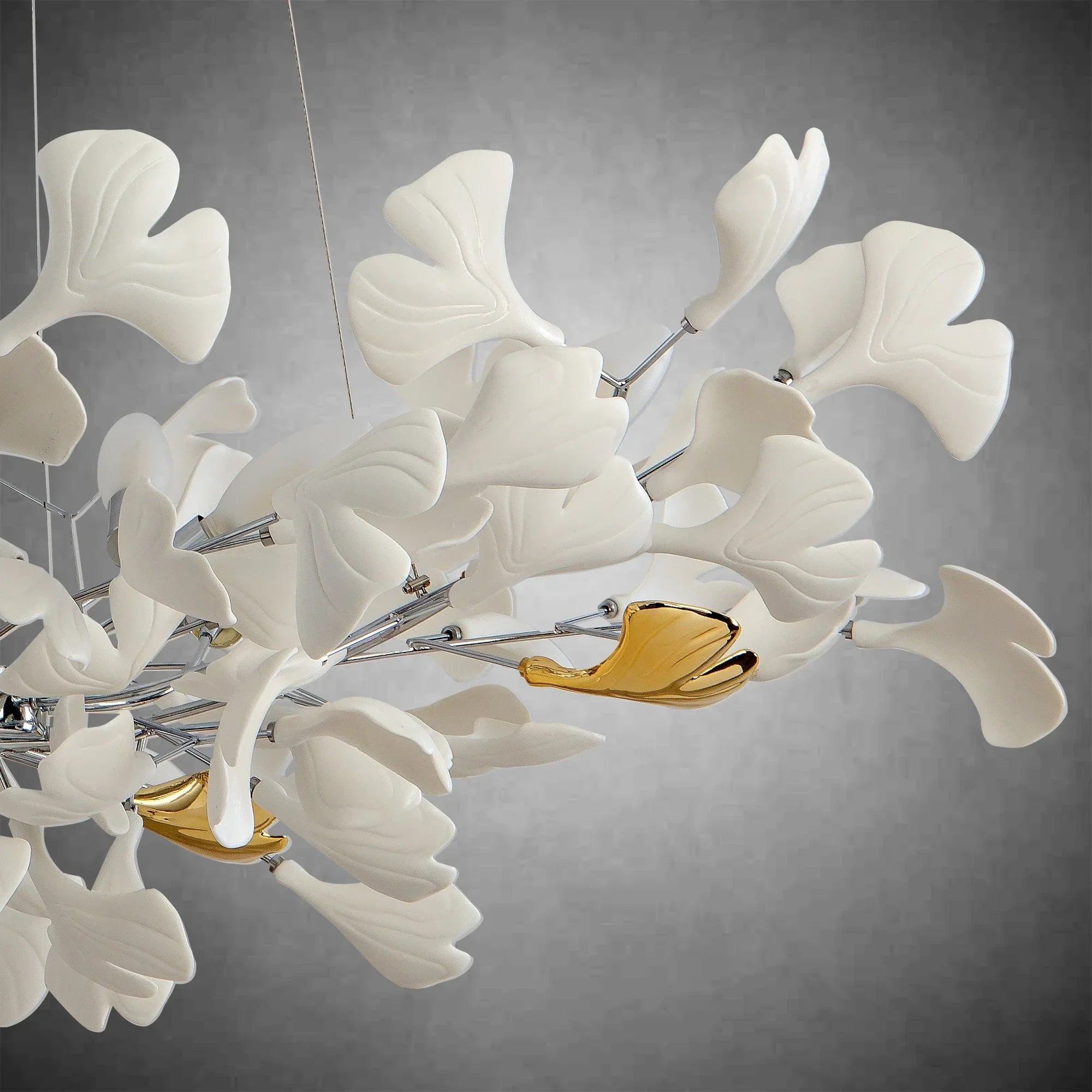 Branch Chandelier White Ceramic Ginkgo Leaf Chandeliers - L59inGoldBlushlighting