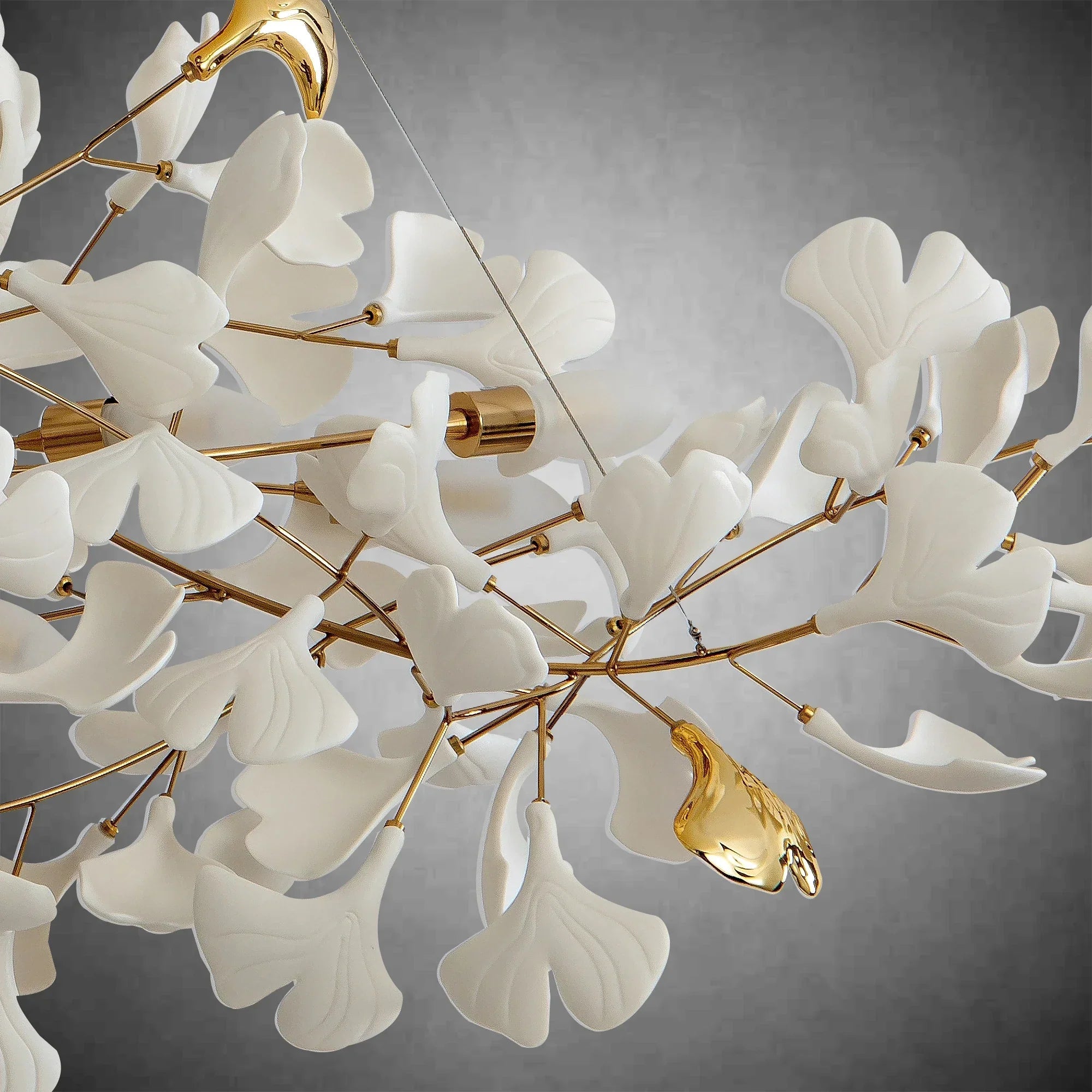 Branch Chandelier White Ceramic Ginkgo Leaf Chandeliers - L59inGoldBlushlighting