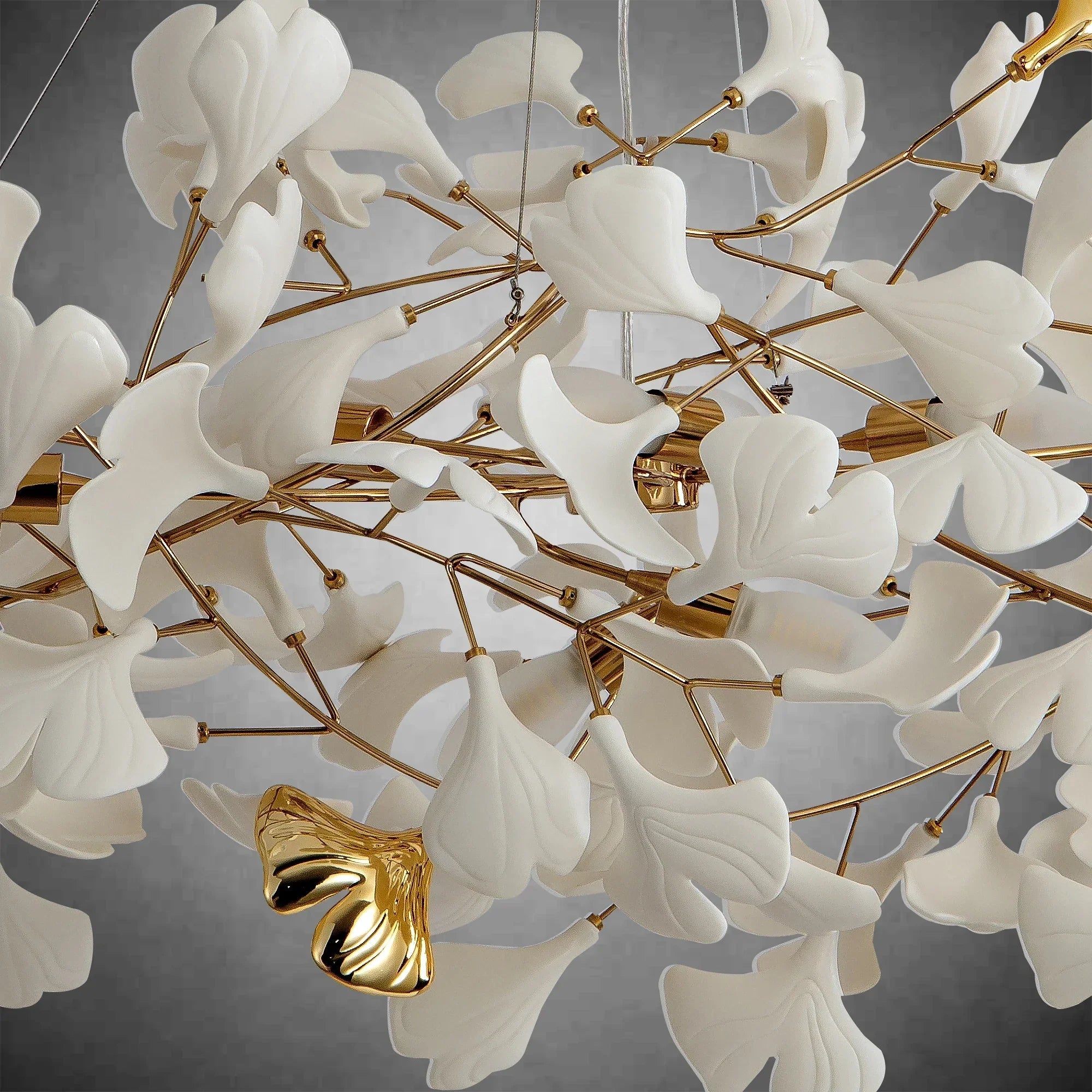 Branch Chandelier White Ceramic Ginkgo Leaf Chandeliers - L59inSilverBlushlighting
