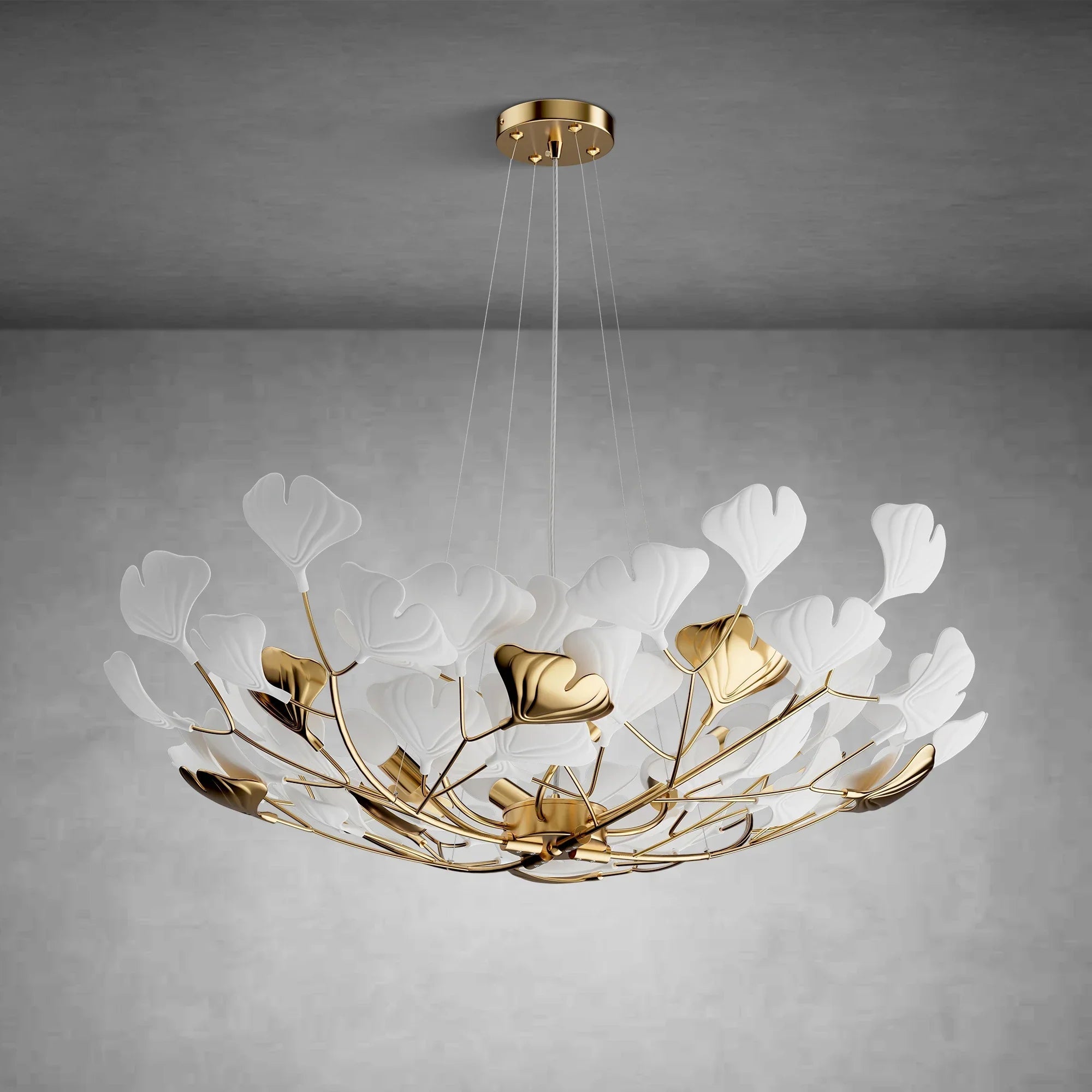Branch Chandelier White Ceramic Ginkgo Leaf Chandeliers - D39.3inSilverBlushlighting