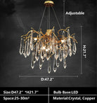Branch Crystal Drops Chandelier in French Style with Copper Gold Finish for Dining and Living Room Ceiling-Chandeliers-Blushlighting
