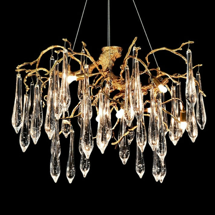 Branch Crystal Drops Chandelier in French Style with Copper Gold Finish for Dining and Living Room Ceiling-Chandeliers-Blushlighting