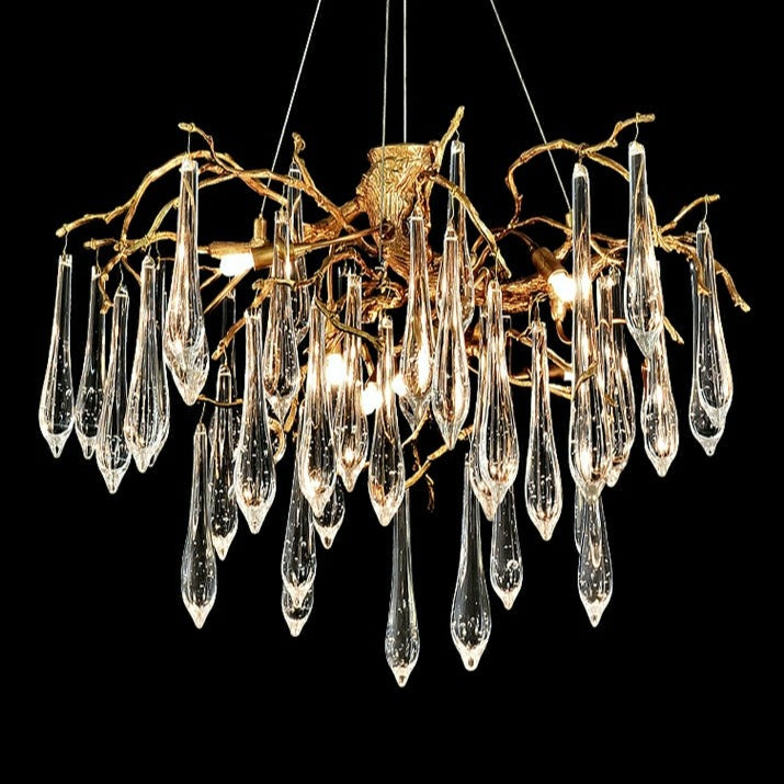 Branch Crystal Drops Chandelier in French Style with Copper Gold Finish for Dining and Living Room Ceiling-Chandeliers-Blushlighting