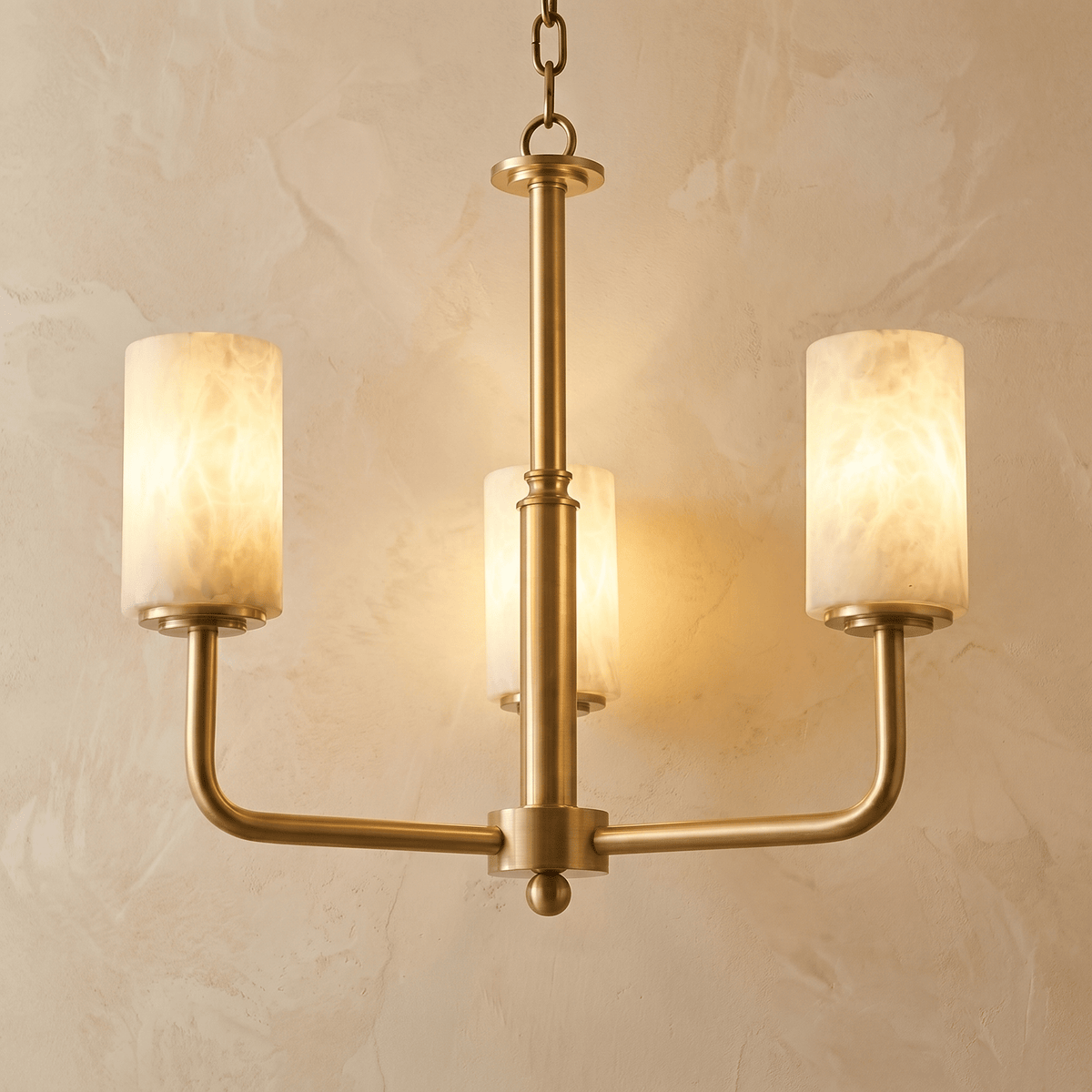 Brass 3-Arm Cylinder Alabaster Pendant Light - Blushlighting