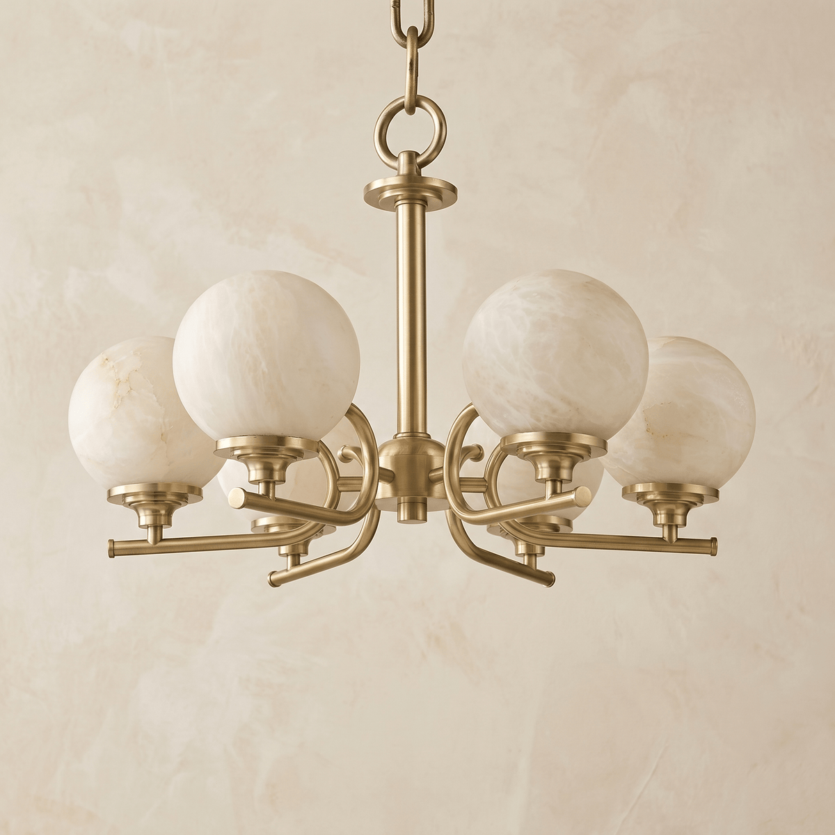 Brass 6-Arm Chandelier Alabaster - Blushlighting