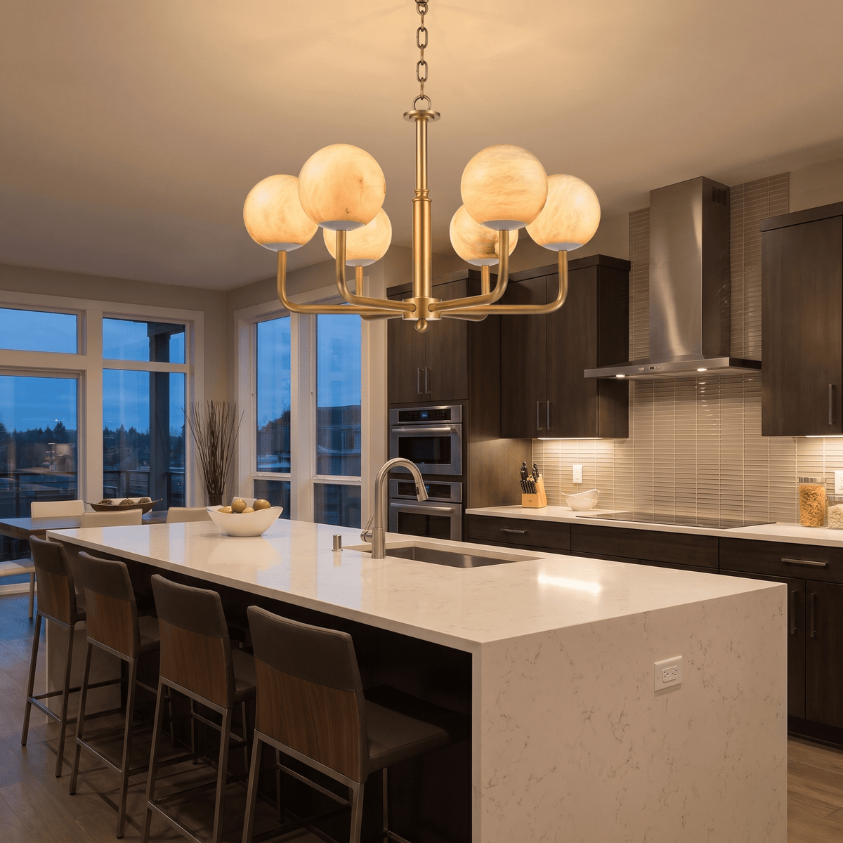 Brass 6-Arm Orb Alabaster Pendant Light - Blushlighting