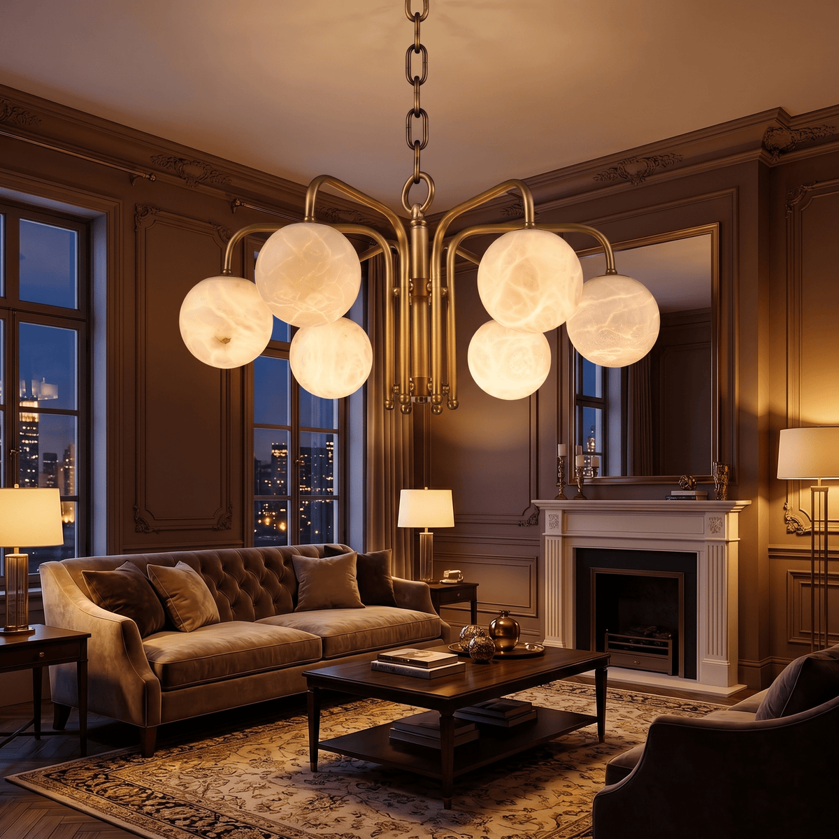 Brass 6-orb Alabaster Pendant Light - Blushlighting
