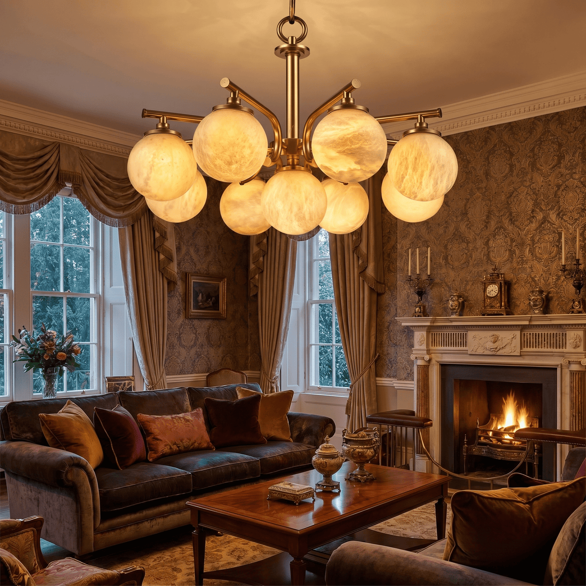 Brass 9-orb (extra) Alabaster Pendant Light - Blushlighting