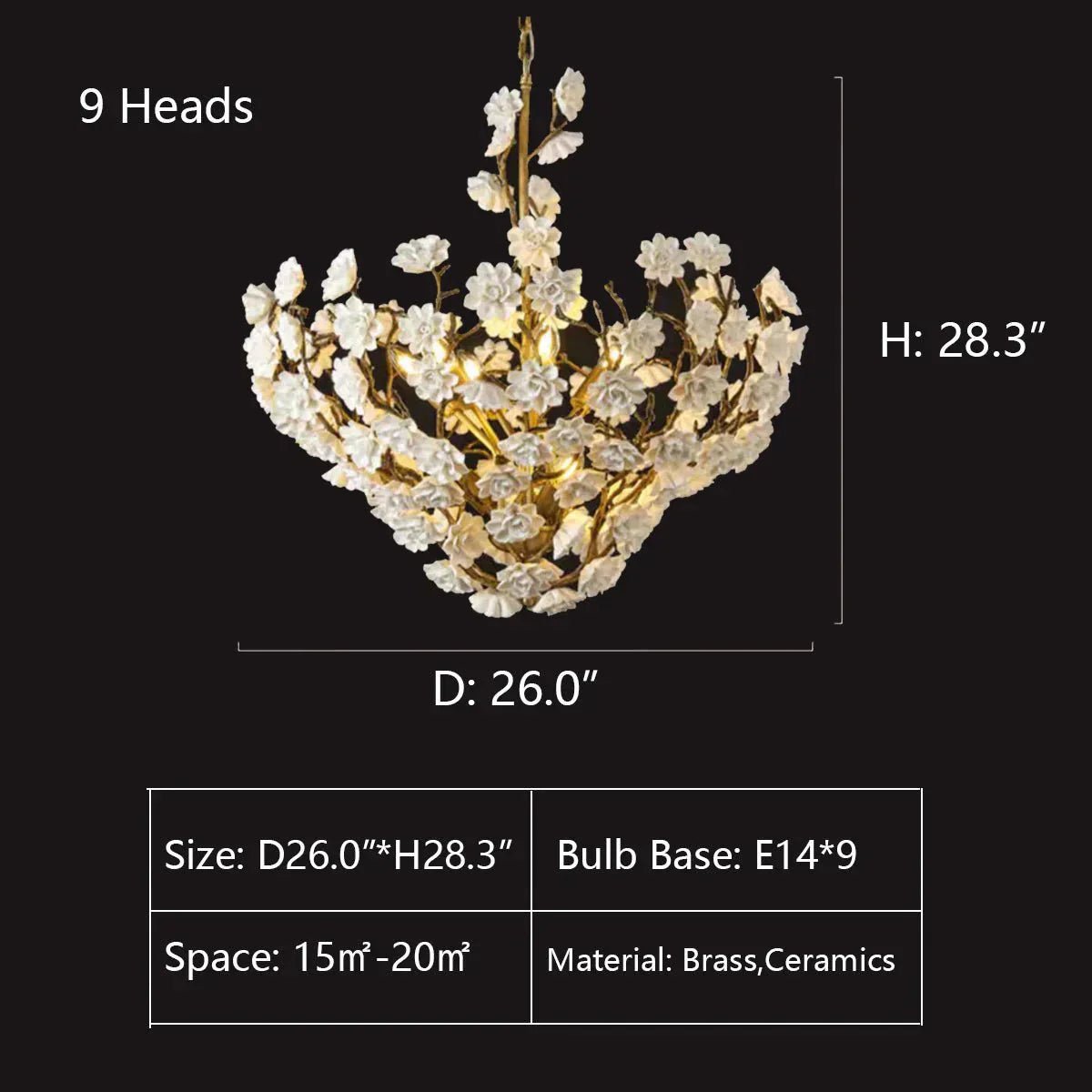 Brass and Ceramic Flower Art Chandelier Post Modern Light Luxury Style for Living and Dining Areas - 9 Lights: D26.0"*H28.3"Warm LightBlushlighting