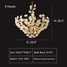 Brass and Ceramic Flower Art Chandelier Post Modern Light Luxury Style for Living and Dining Areas - 9 Lights: D26.0"*H28.3"Warm LightBlushlighting