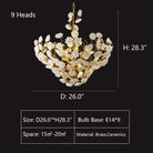 Brass and Ceramic Flower Art Chandelier Post Modern Light Luxury Style for Living and Dining Areas - Blushlighting