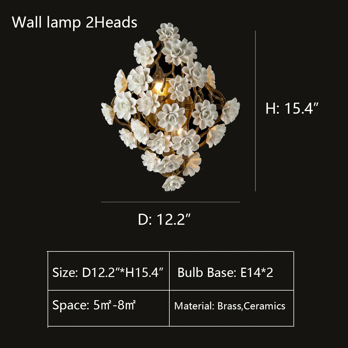 Brass and Ceramic Flower Art Chandelier Post Modern Light Luxury Style for Living and Dining Areas-Wall Lamp: D12.2"*H15.4"-Warm Light-