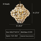 Brass and Ceramic Flower Art Chandelier Post Modern Light Luxury Style for Living and Dining Areas-8 Lights: D26.0"*H27.6"-Warm Light-