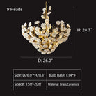 Brass and Ceramic Flower Art Chandelier Post Modern Light Luxury Style for Living and Dining Areas-9 Lights: D26.0"*H28.3"-Warm Light-